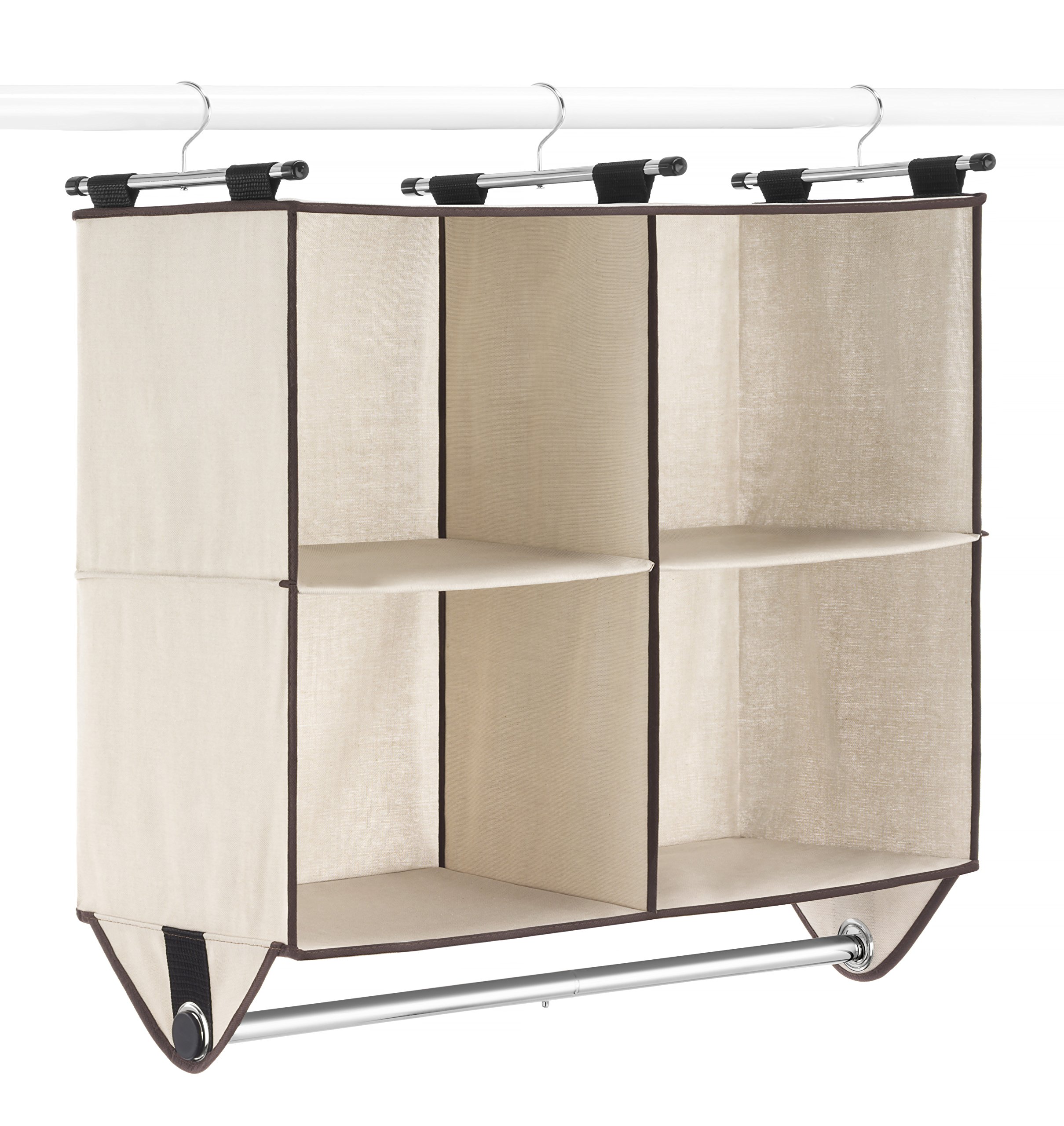 Whitmor 4-Section Closet Organizer with Hanging Rod - Durable Canvas Storage for Clothes, Shoes & Accessories | Perfect for Bedroom, Closet & Dorm Organization