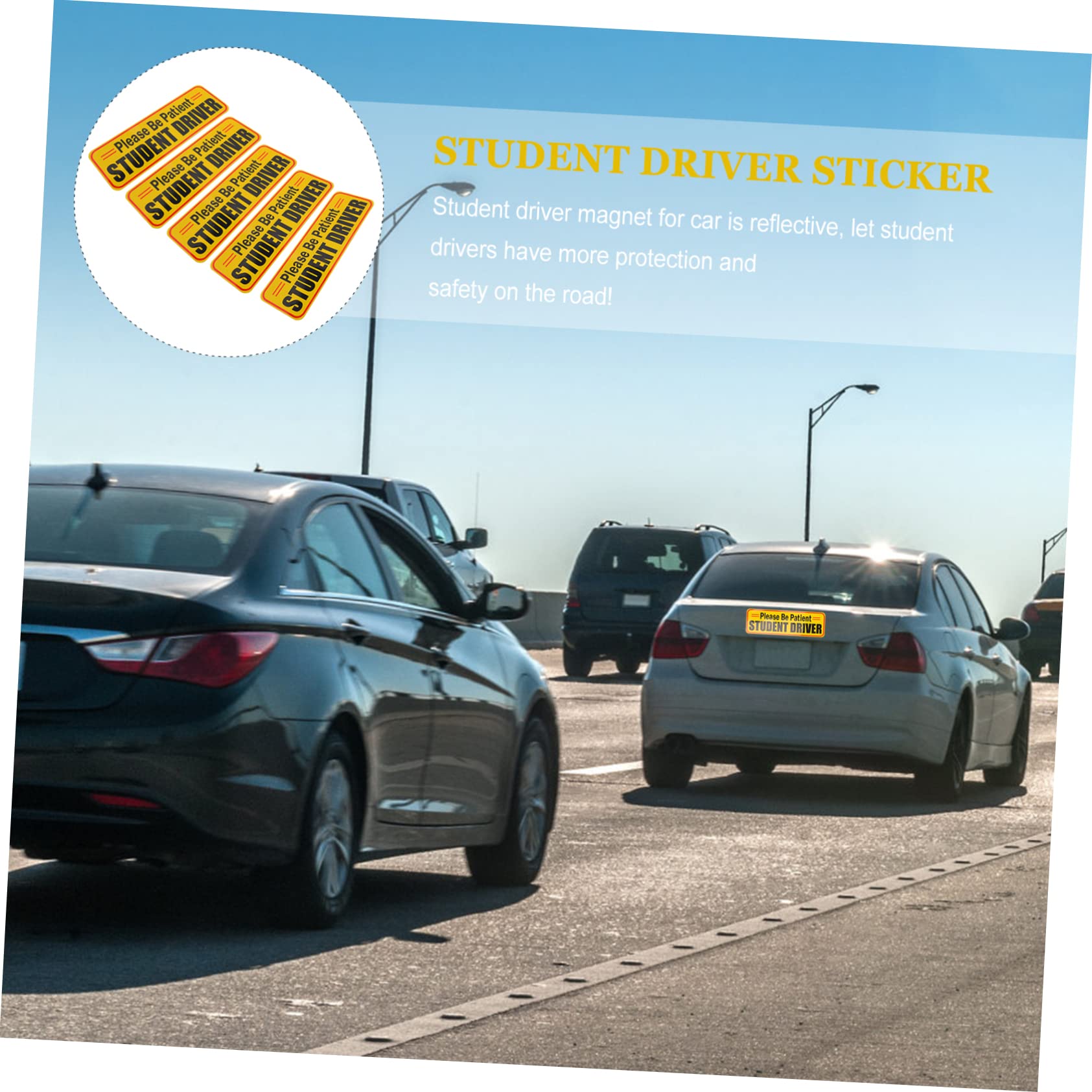5-Pack Magnetic Reflective Car Stickers for New Student Drivers - Highly Visible Warning Signs with Strong Magnet for Bumper - Perfect for Night Driving Safety & New Driver Identification