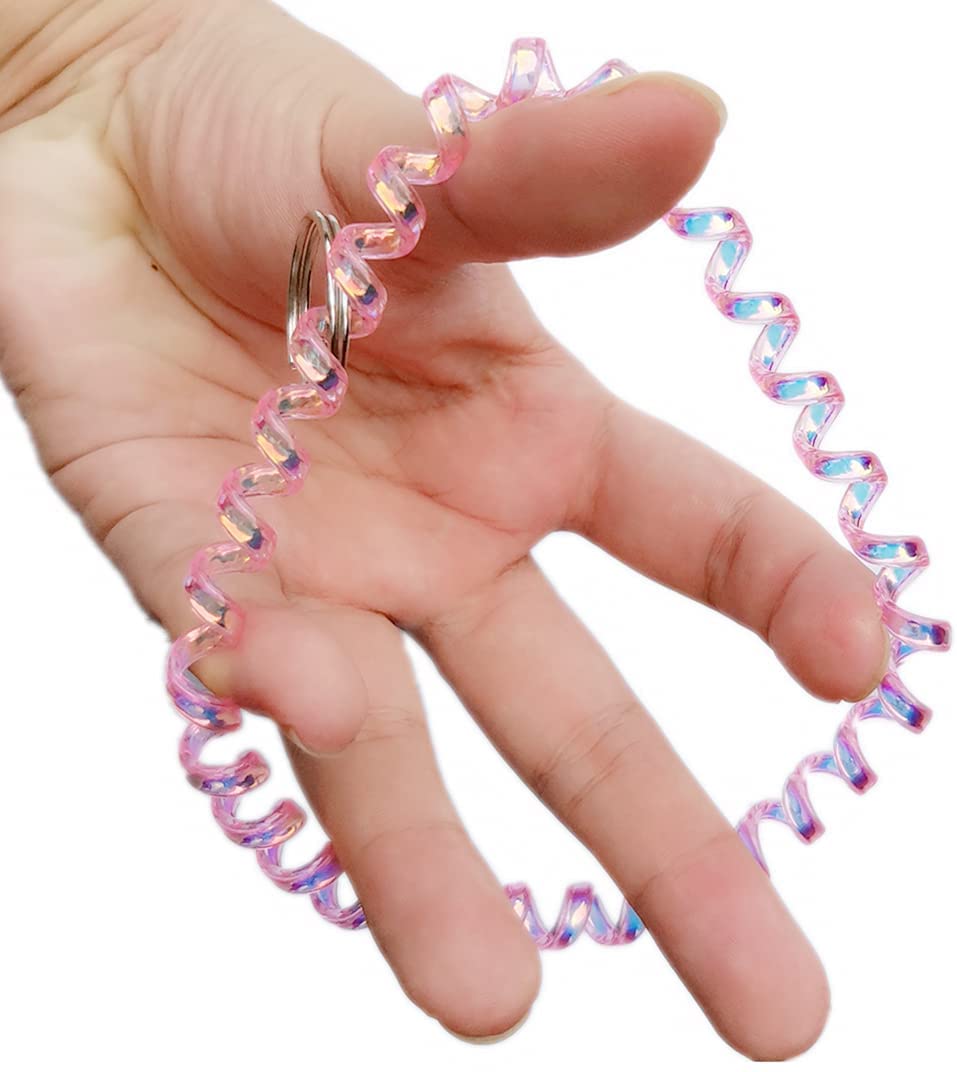 Iridescent Spiral Stretch Bracelet Keychain Holder - Pack of 5 Colorful Wristbands for Keys, Jewelry & Accessories Organization - Perfect for Home, Office, Gym & Travel Use