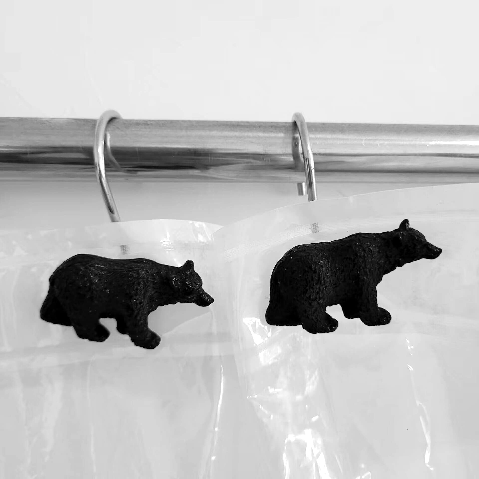 Black Bear Lodge Shower Curtain Hooks Set of 12 - Rustproof Bathroom Accessories for Cabin, Camping & Outdoor Decor - Perfect for Rustic, Lodge & Wilderness Themed Bathrooms