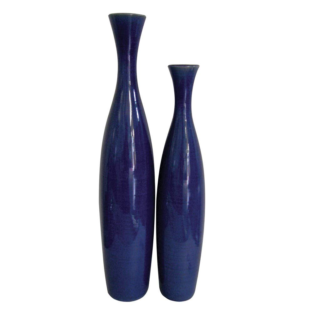 HomeRoots Set of 2 Cobalt Blue Glaze Finish Ceramic Vases - Elegant Home Decor for Living Room, Dining Table, Wedding Centerpiece & Gift Idea