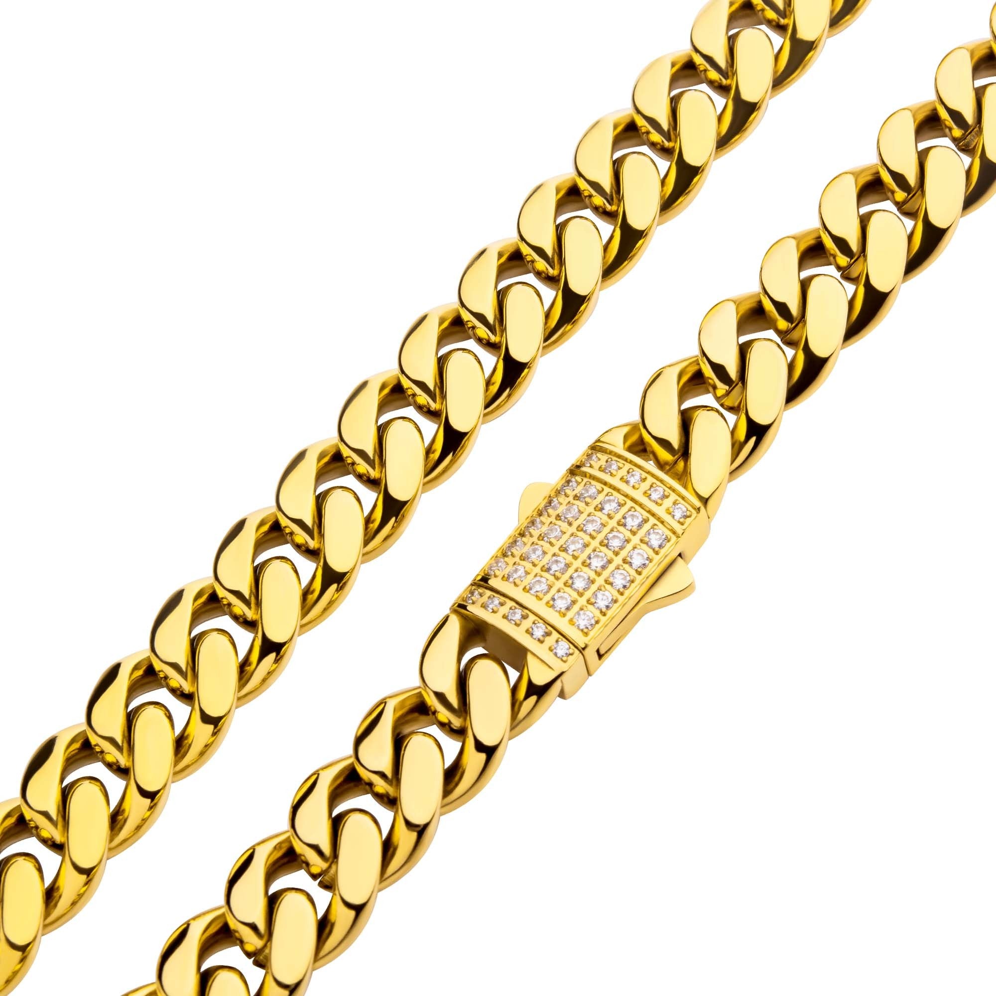 10mm 18K Gold Plated Miami Cuban Link Chain Necklace - CNC Precision Cut Cubic Zirconia Stones with Secure Double Tab Box Clasp - Perfect for Men's Hip Hop Jewelry, Gift & Everyday Wear