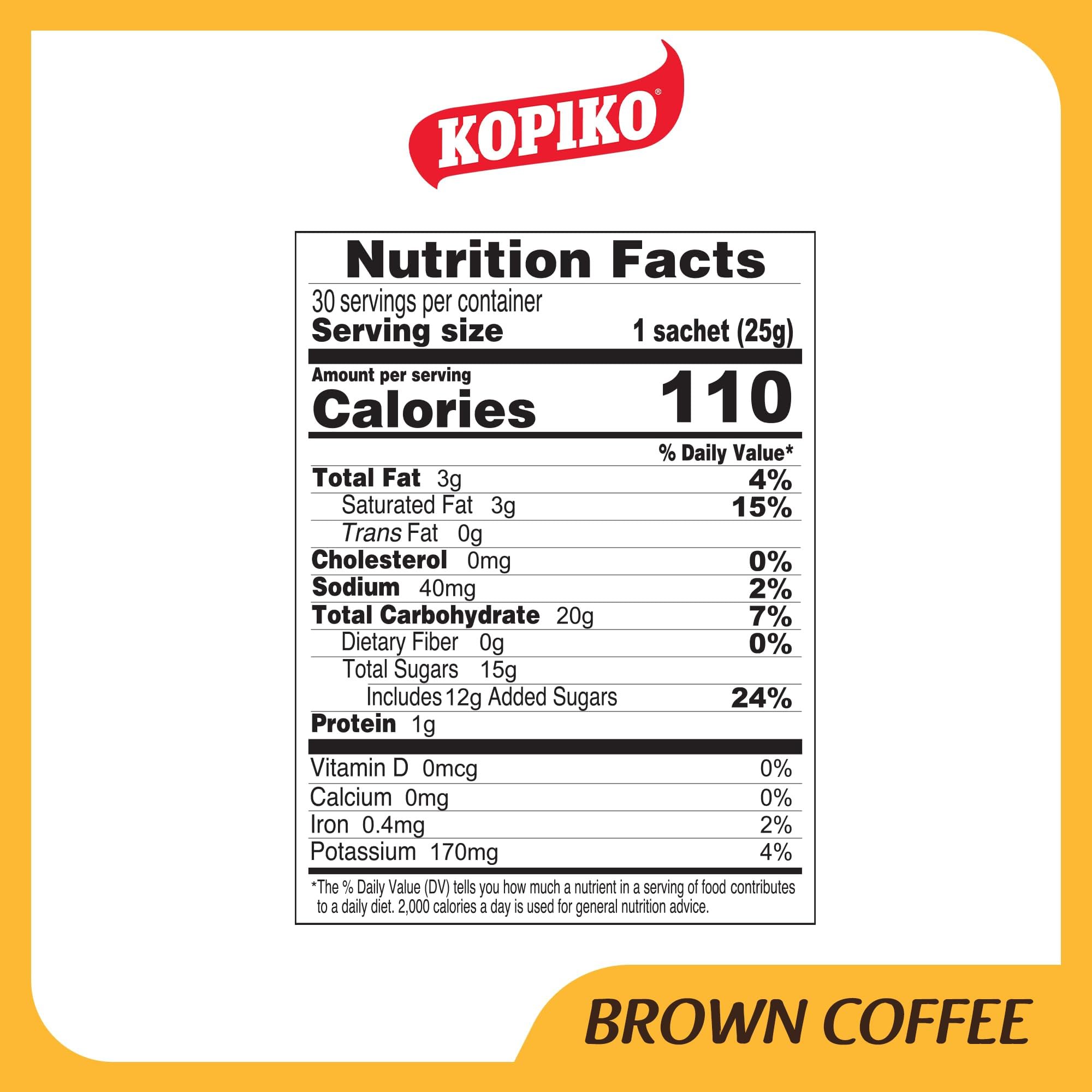 Kopiko Brown Instant Coffee Mix - Authentic Indonesian Volcanic Coffee with Natural Brown Sugar (0.88oz/25g x 30 Sachets) - Rich & Smooth Flavor - Perfect for Office, Travel, Home, Camping & Busy Mornings - Ideal for Coffee Lovers, Road Trips, Hiking & Emergency Kits - Great for Energy Boost at Work, Outdoor Adventures & Quick Brewing Anywhere