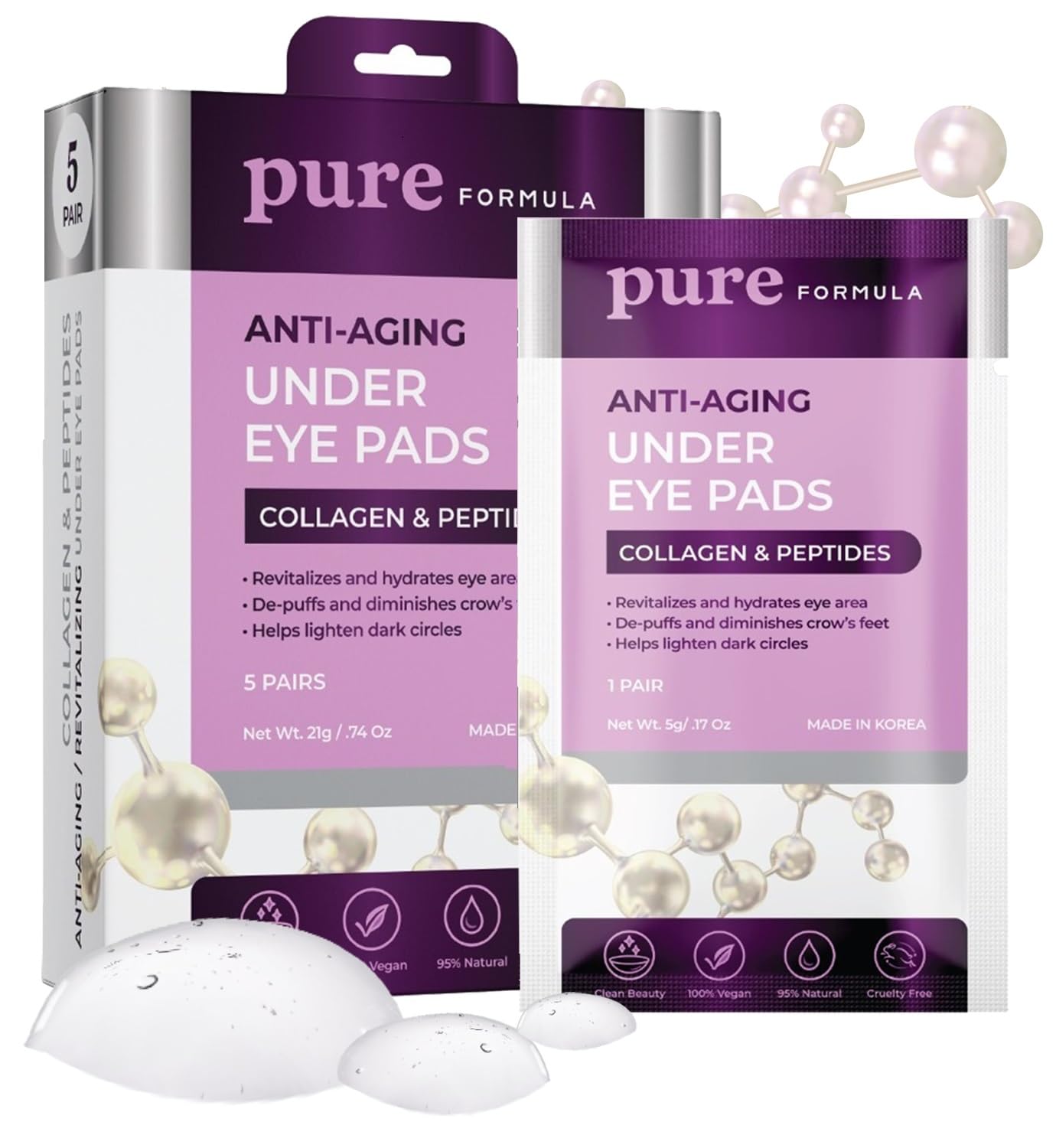 **Collagen & Peptides Under Eye Patches – Reduce Puffiness, Dark Circles & Wrinkles – Firming & Anti-Aging Eye Pads for All Skin Types – Korean Skincare – Cruelty-Free – 5 Pairs – Perfect for Morning Routine, Travel & Nighttime Skincare**
