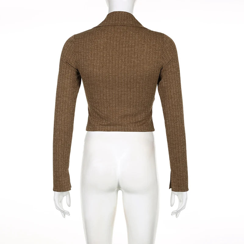 Vintage Asymmetrical Skinny Crop Top Jacket for Women - Fashionable Zipper Rivet Chic Shirts & Outerwear | Perfect for Autumn Outfits, Casual Wear, and Night Out Looks