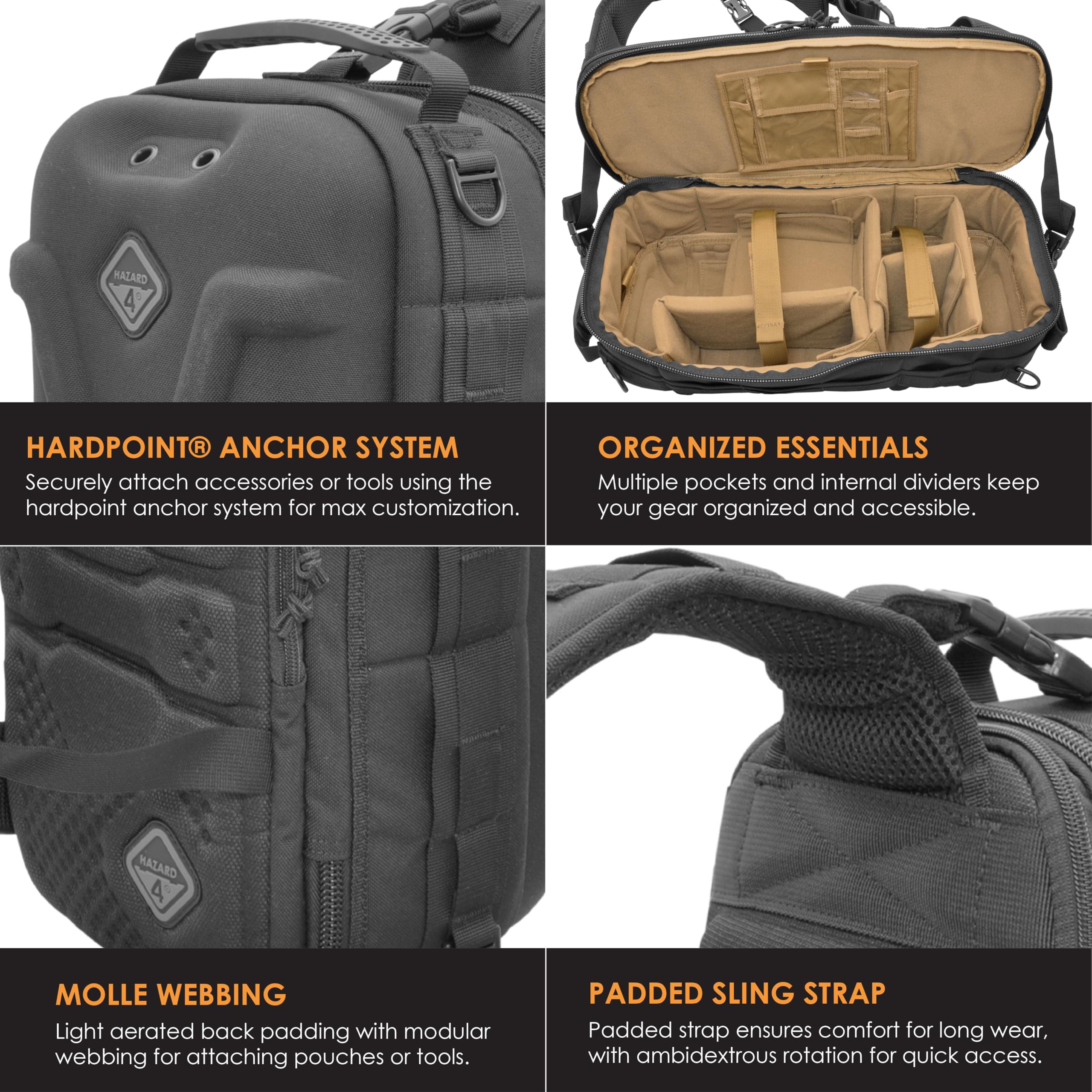 HAZARD 4 Plan B Tactical Sling Bag - Military-Grade Hard Shell Camera Backpack with Modular Webbing System for Outdoor Adventure, Photography & Travel
