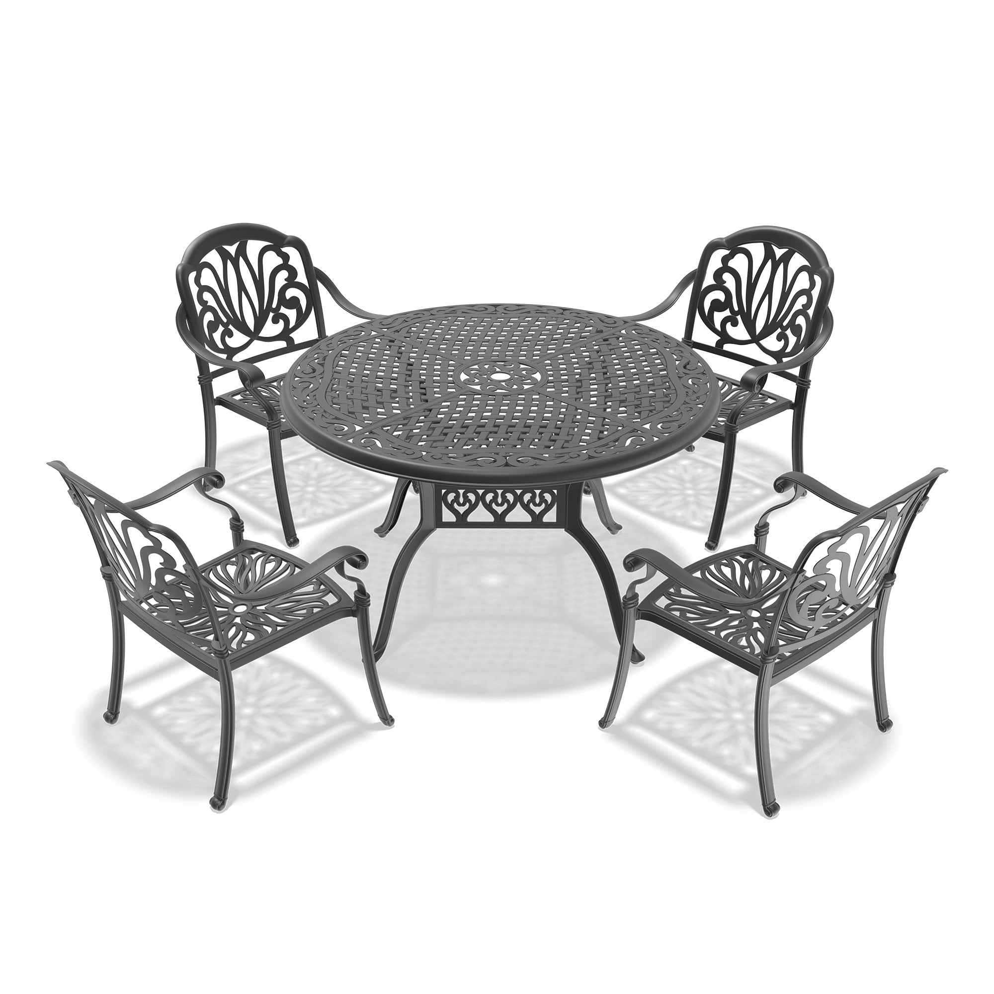 5-Piece Cast Aluminum Patio Furniture Set with Cushions (Random Colors) - Outdoor Dining & Lounge Set for Garden, Poolside, and Backyard Relaxation