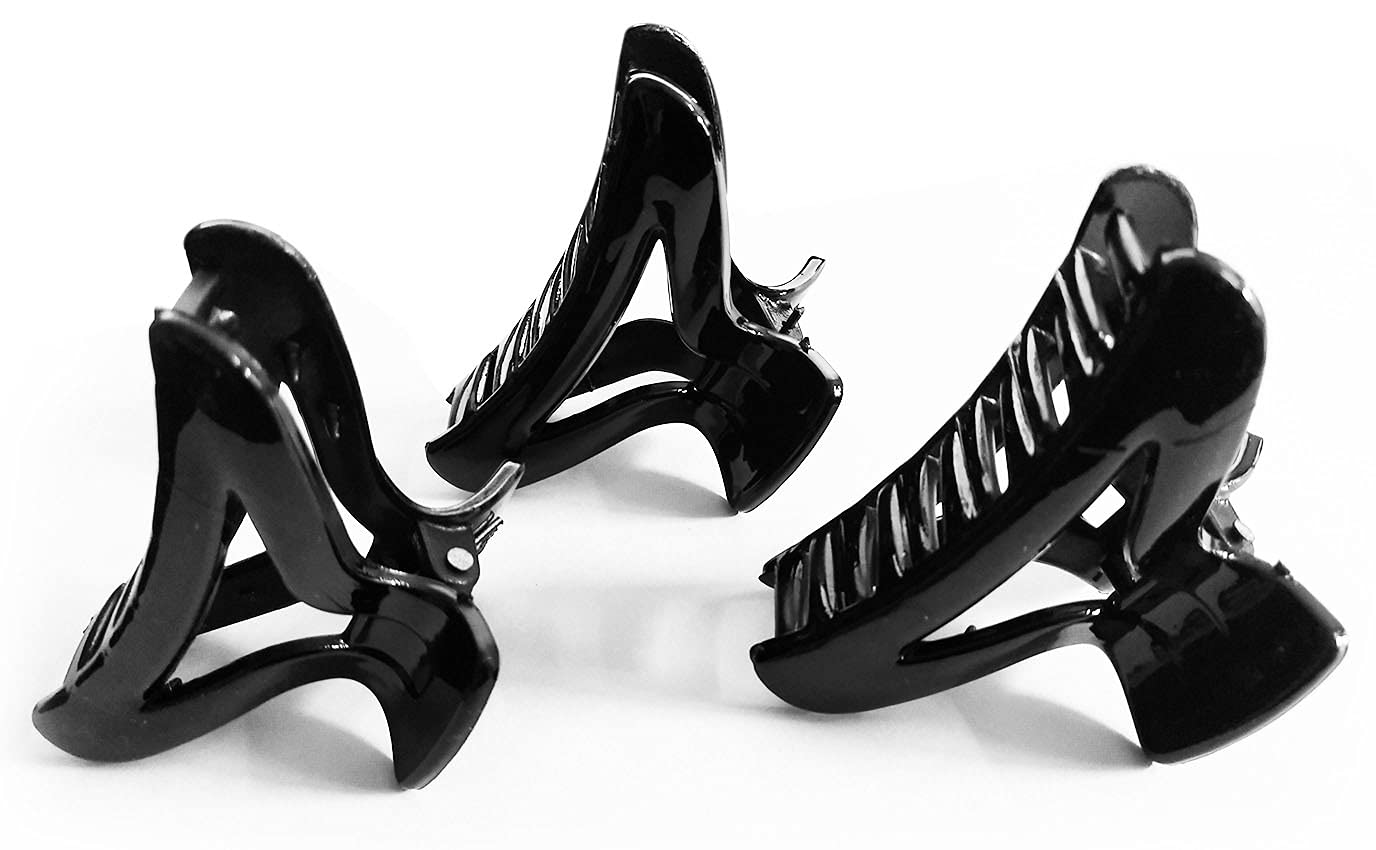 Stylish Large Hair Claw Clips for Women - 6 Pack Black - Perfect for Ponytails & Updos