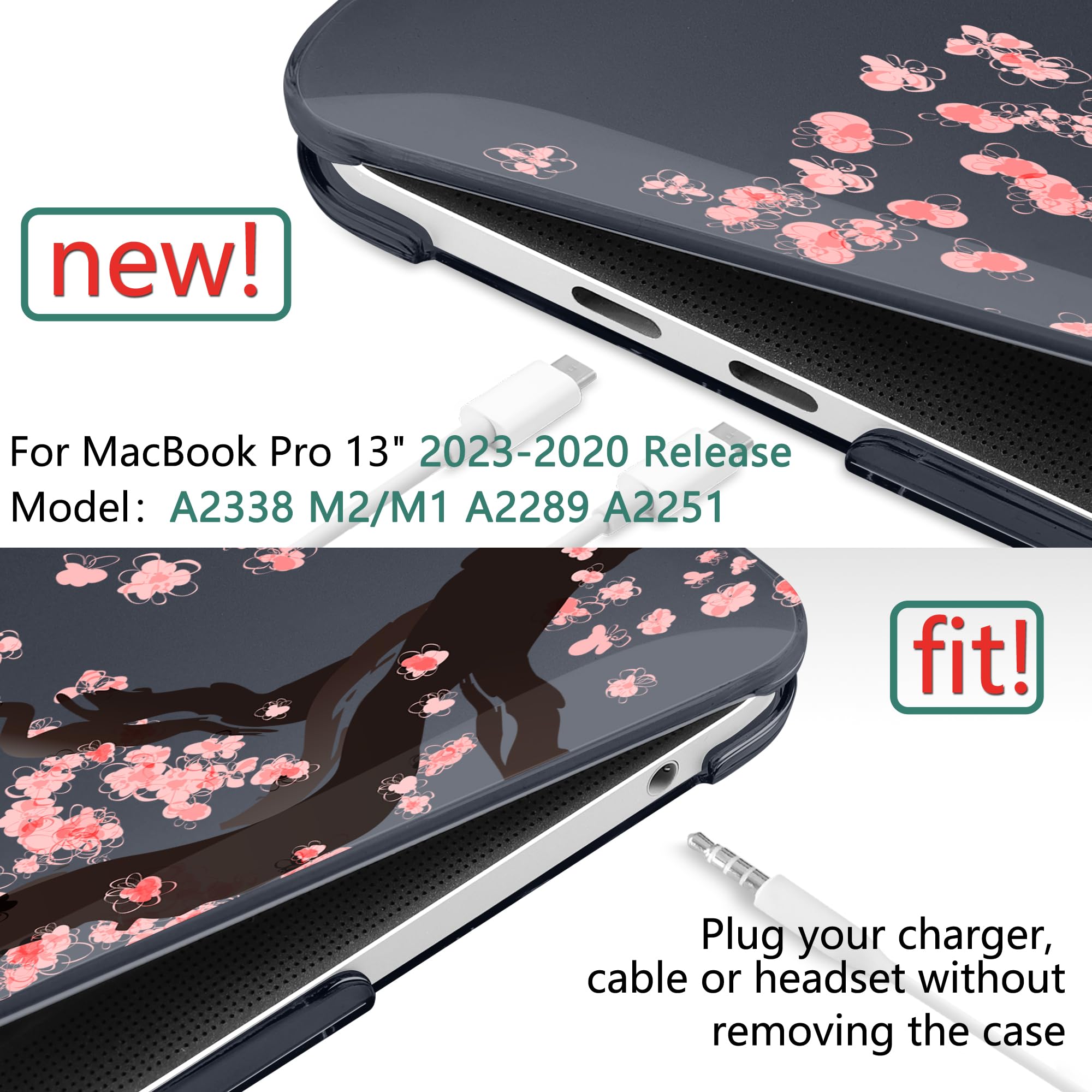 Dongke Hard Plastic Case for MacBook Pro 13 inch (Model A2251/A2289 2020) with Retina Display & Touch Bar - Protective Shell Cover Compatible with Touch ID - Cherry Blossom Design - Perfect for Office, Travel and Daily Use Protection