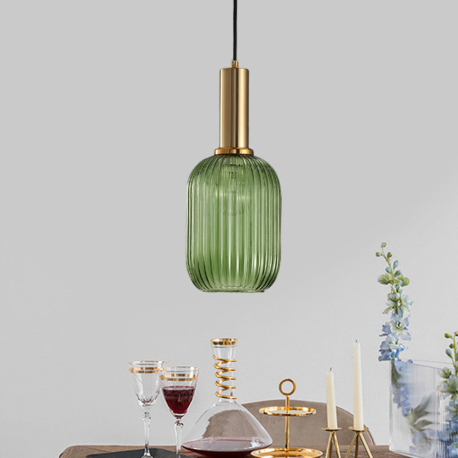 Modern Oval Reeded Glass Pendant Light - Sleek Farmhouse Ceiling Fixture for Kitchen Island, Dining Room & Bedroom Lighting