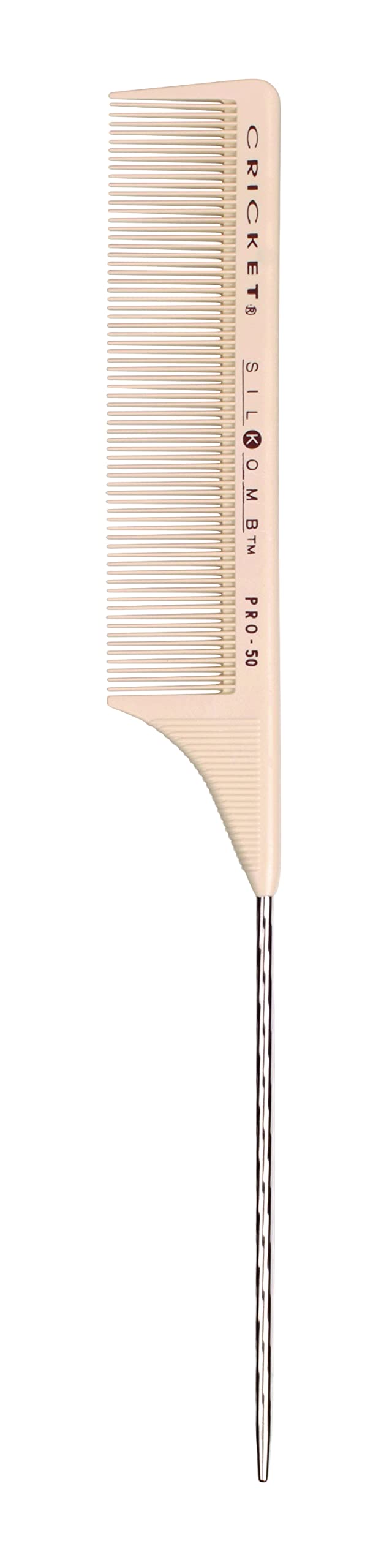 Cricket Silkomb Pro-50 Fine Tooth Rattail Comb for Hair Styling - Professional Metal Tail Comb for Sectioning, Weaving & Detangling - Perfect for Salon Stylists & Home Hair Care (Great for Braiding, Updos & Smooth Styling)