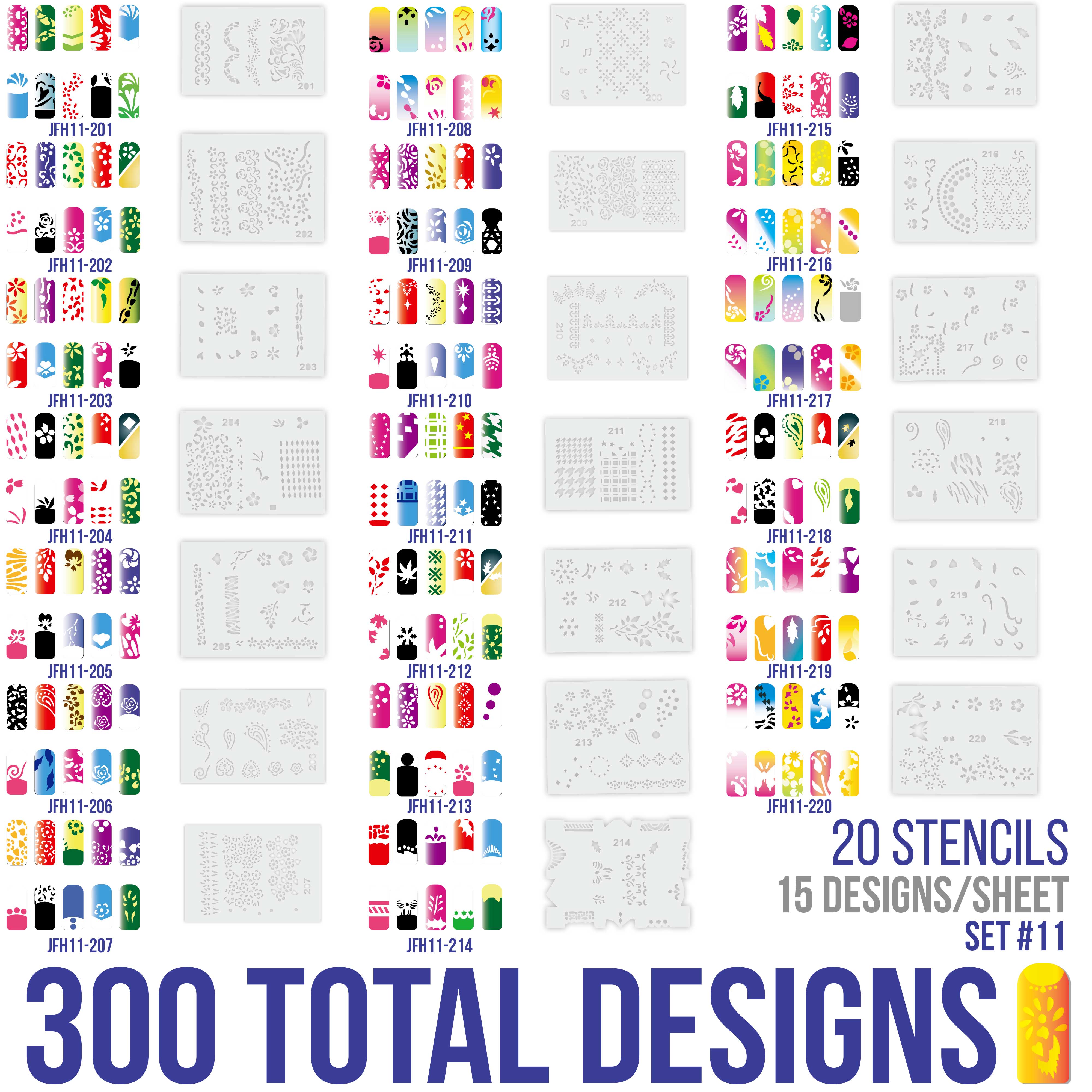 Airbrush Nail Stencils Set - 260 Unique Nail Art Designs from 20 Templates for Professional & DIY Manicures | Perfect for Salon, Home Use & Nail Art Enthusiasts