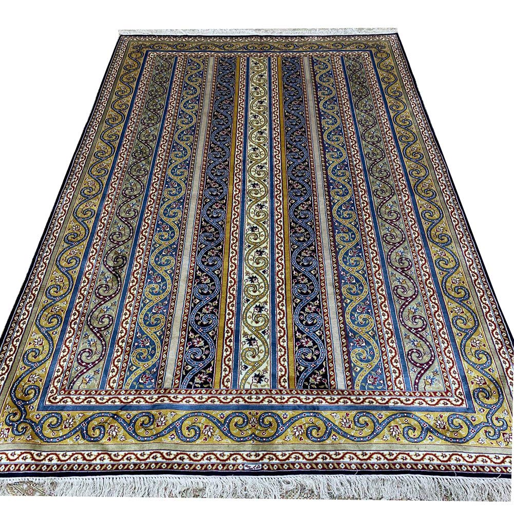 Yilong 5x7.5ft Silk Handmade Oriental Area Rug - Afghan Handwoven Striped Carpet for Living Room, Bedroom, Dining Room & Kitchen Decor | Colorful Traditional Home Accent Rug