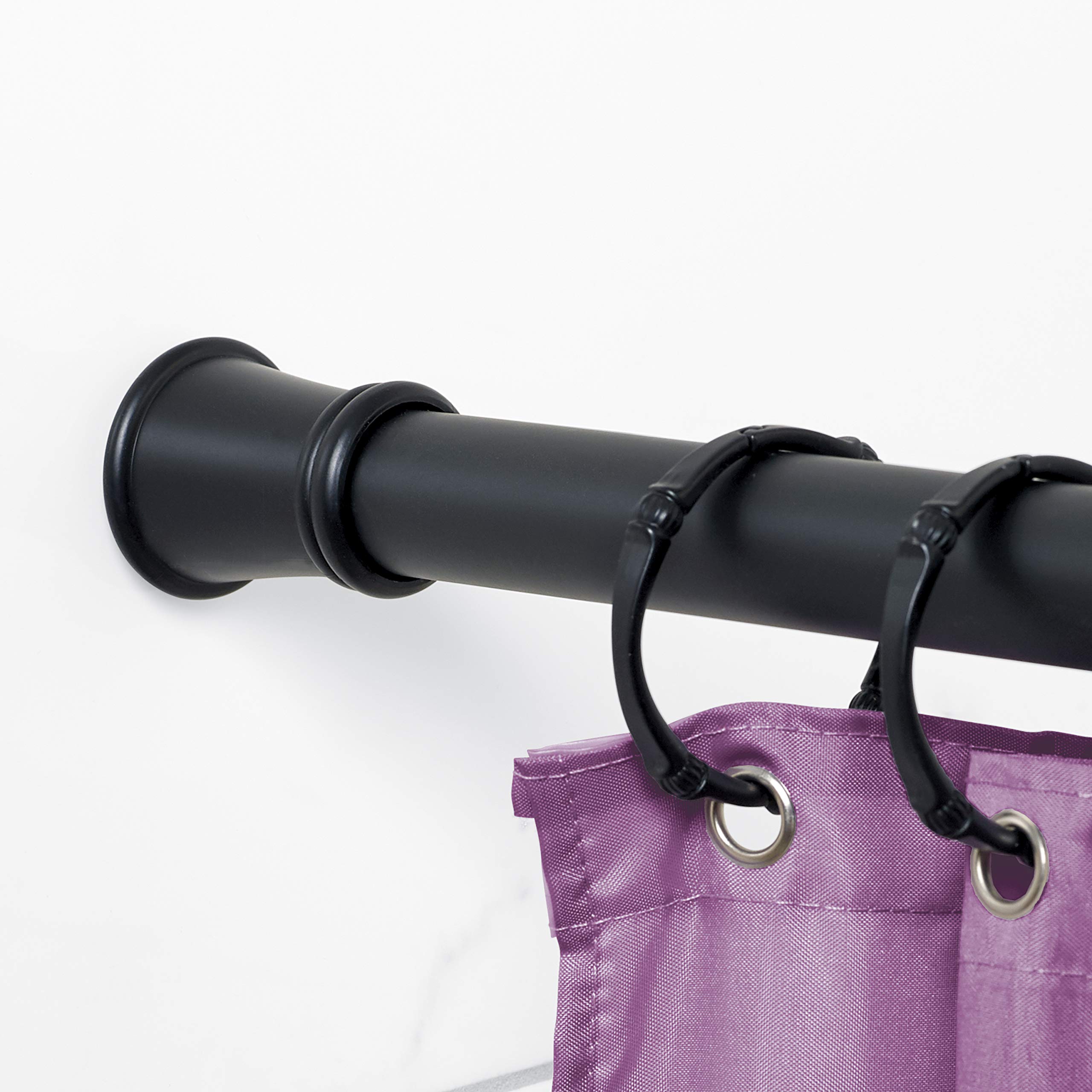 Premium Adjustable Tension Shower Curtain Rod 26-76 Inches - Matte Black No-Drill Bathroom Installation - Rust-Resistant Spring Pole for Showers & Bathtubs - Perfect for Apartments, Rentals & Small Spaces