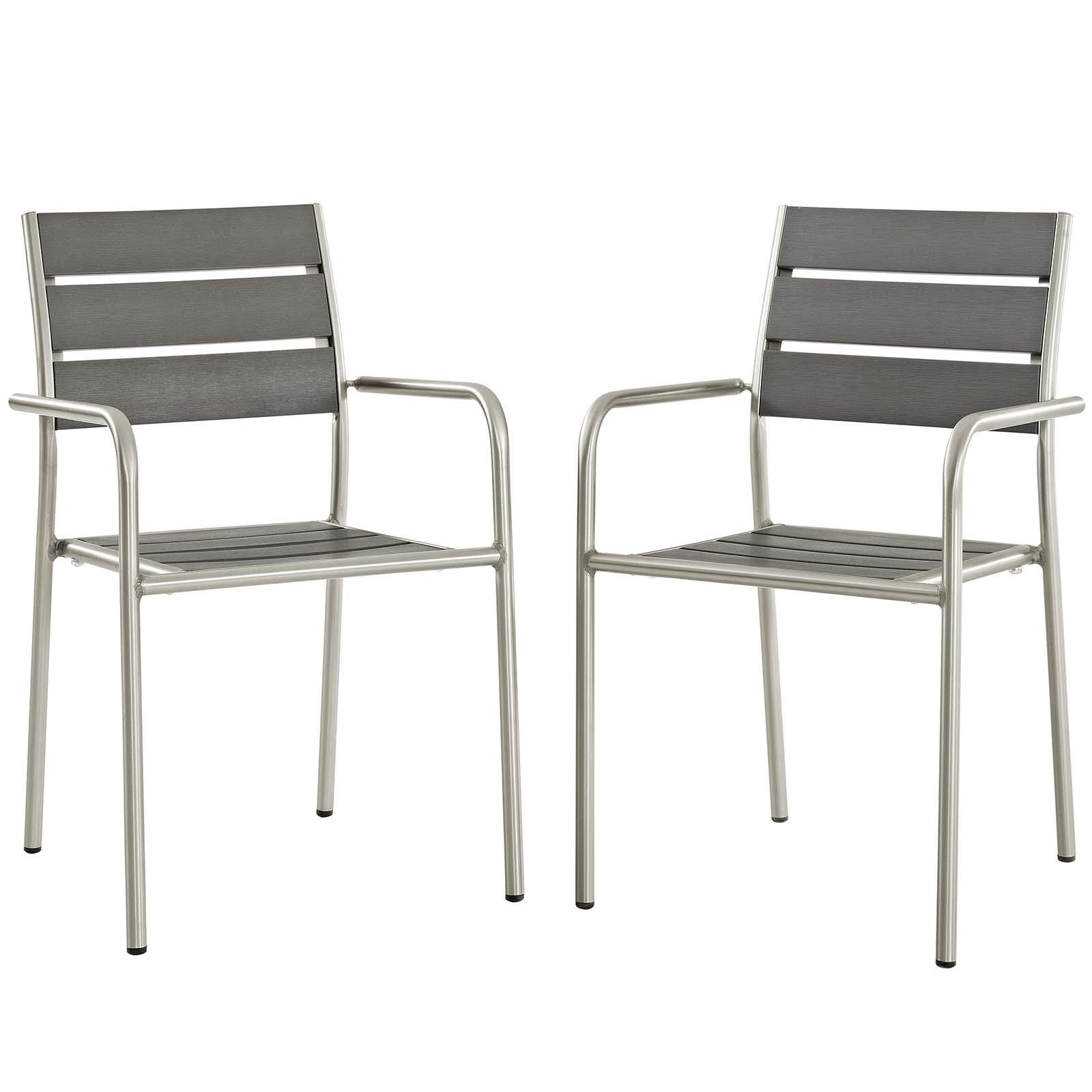 Modern Contemporary Outdoor Patio Dining Chair Set of Two, Durable Aluminum Steel Frame, Sleek Gray Finish, Perfect for Backyard, Garden, and Poolside Relaxation