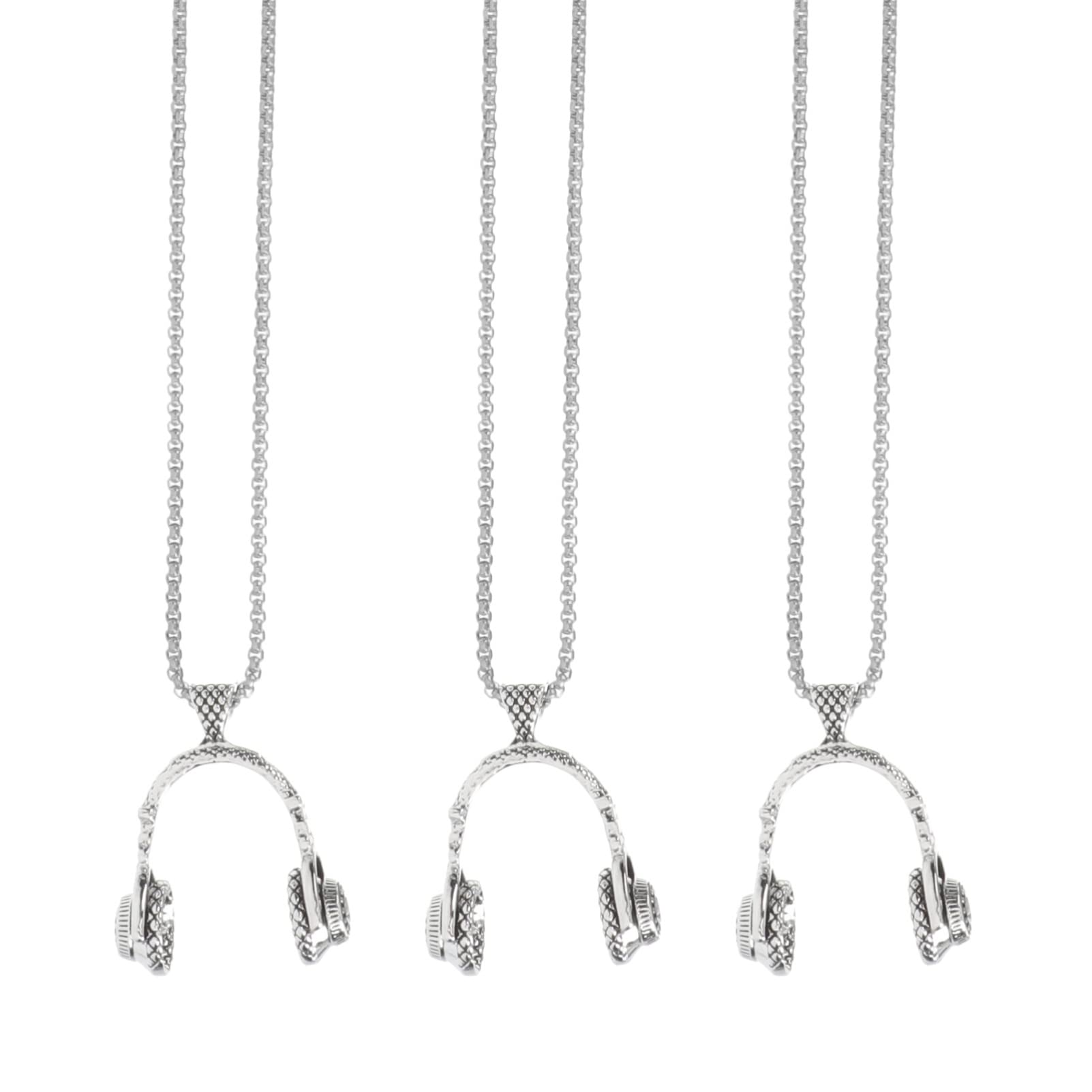 Milisten 3-Piece Stainless Steel Punk Music Headphone Necklace Set - Rock & Roll Microphone Pendant for Men - Perfect Gift for Music Lovers, Stage Performances & Punk Fashion Accessories