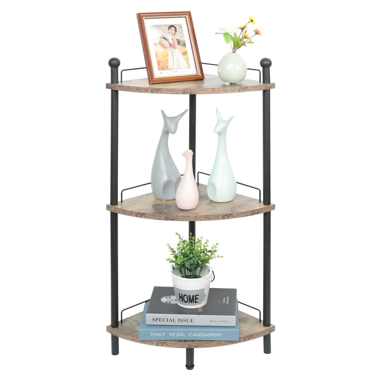 Multipurpose Corner Shelf Stand - Bathroom, Living Room, Bedroom & Kitchen Storage Organizer | Industrial Style Space-Saving Display Rack for Books, Plants & Decor | Perfect for Small Apartments & Compact Spaces
