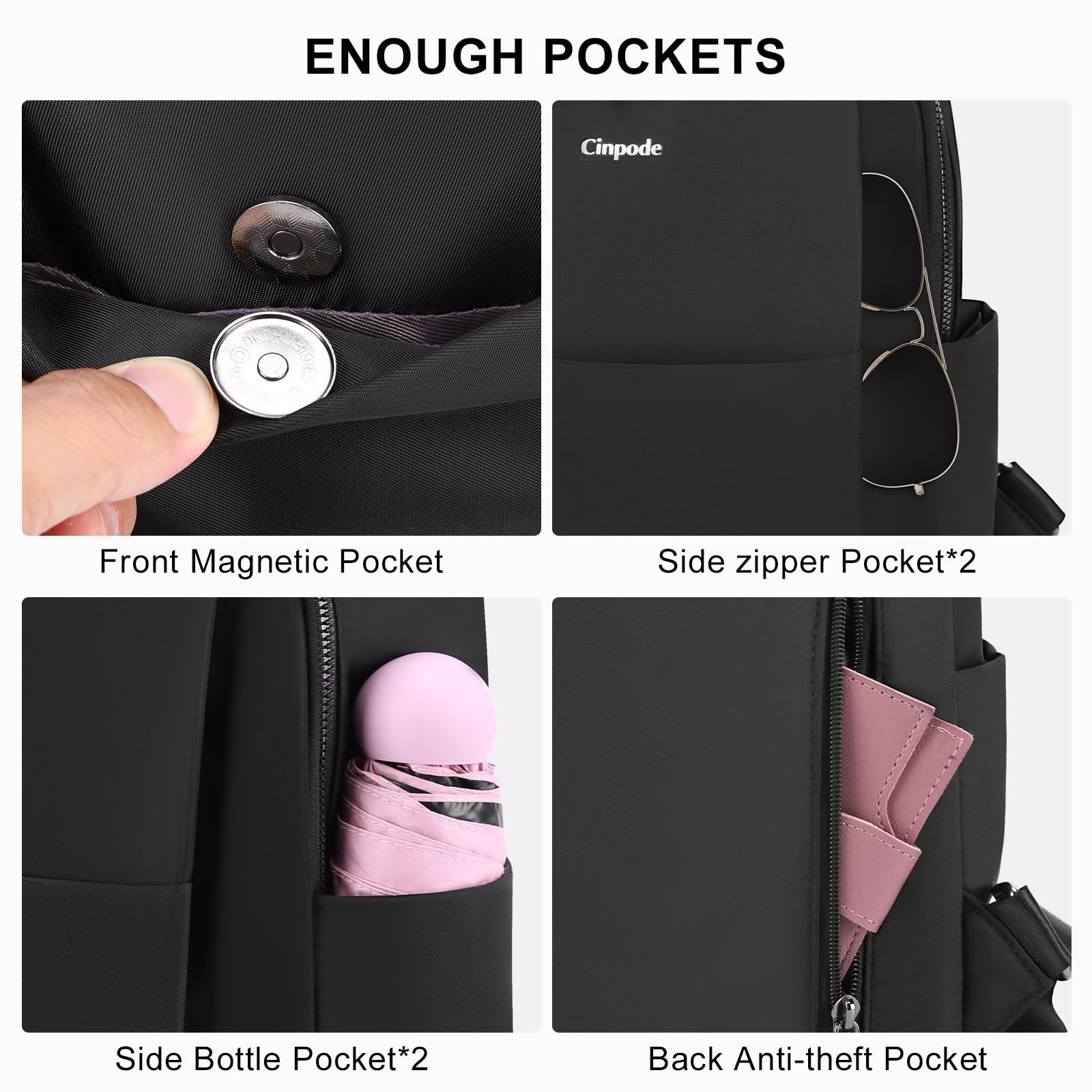 Mini Backpack for Women - Waterproof Nylon Travel Backpack with Anti-Theft Design & Multiple Pockets - Small Casual Daypack Shoulder Bag Purse for Work, School, Hiking & Daily Use (Black)