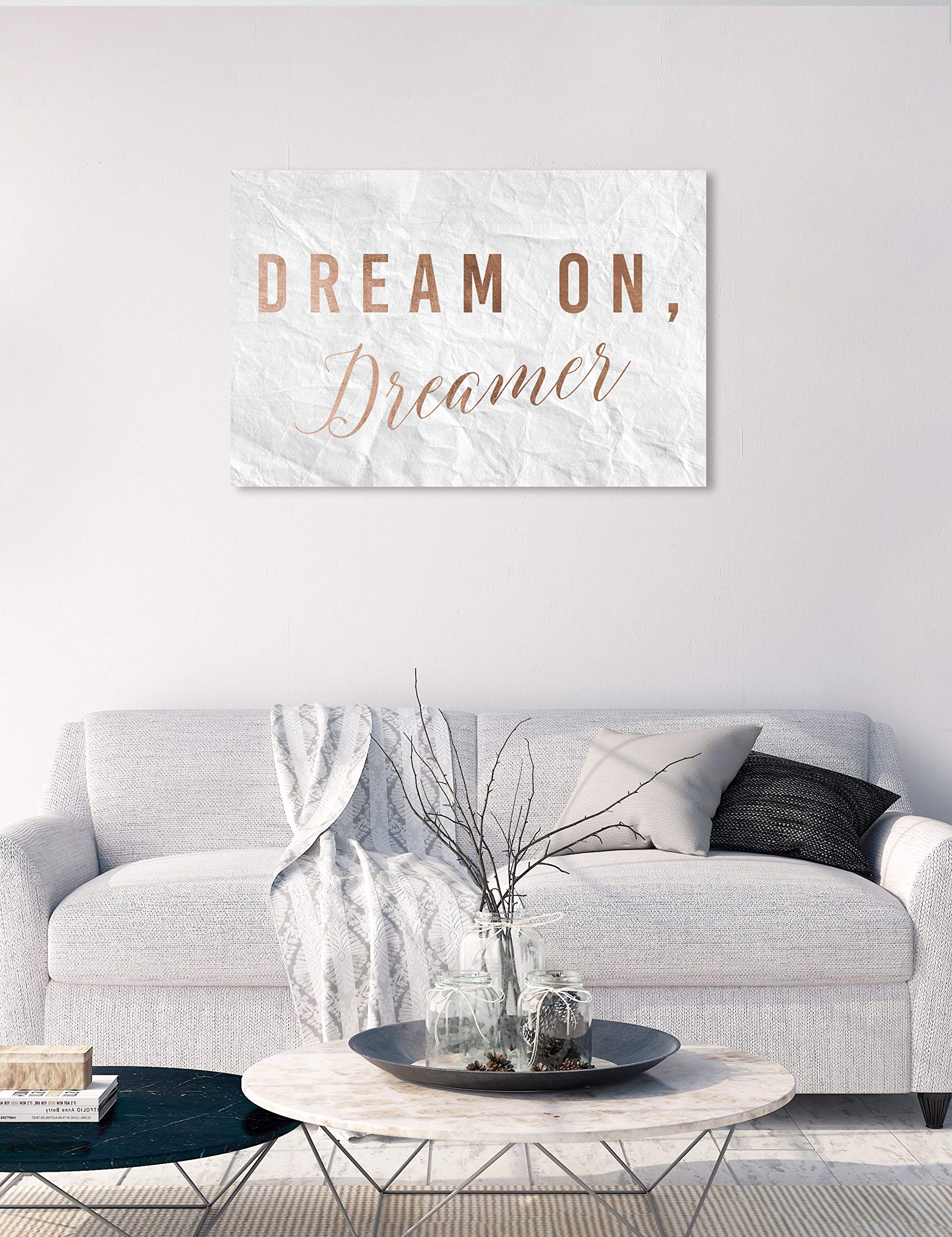 Oliver Gal Artist Co. 'Dream On Dreamer Rose' Wall Art Canvas Print - 36x24 Inches, Pink & White Typography Quote Home Decor - Perfect for Living Room, Bedroom & Office Inspiration