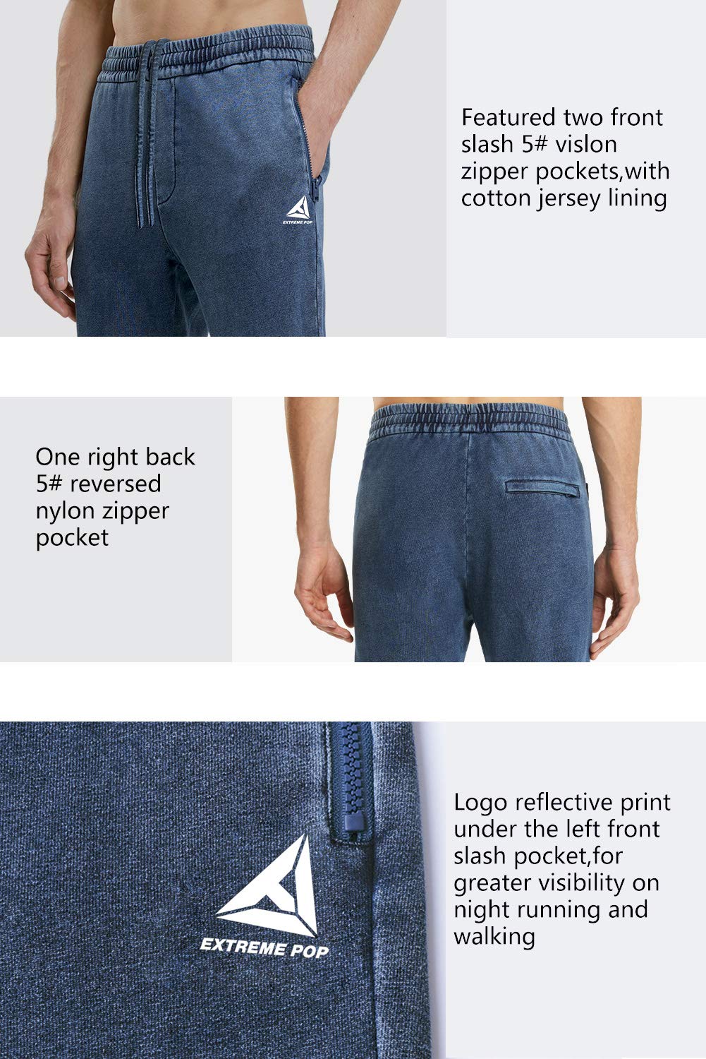 Extreme Pop Men's Jogger Pants - Stretch Denim Terry Sweatpants with Cuffed Hem for Casual Wear (XS-XXL) | UK Brand | Perfect for Gym, Lounge & Streetwear Fashion