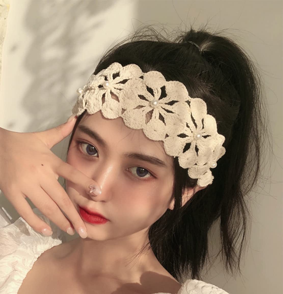 Ladies Handmade Floral Hair Bands - Boho Hair Accessories & Headbands for Women (Beige) | Perfect for Weddings, Parties & Everyday Style