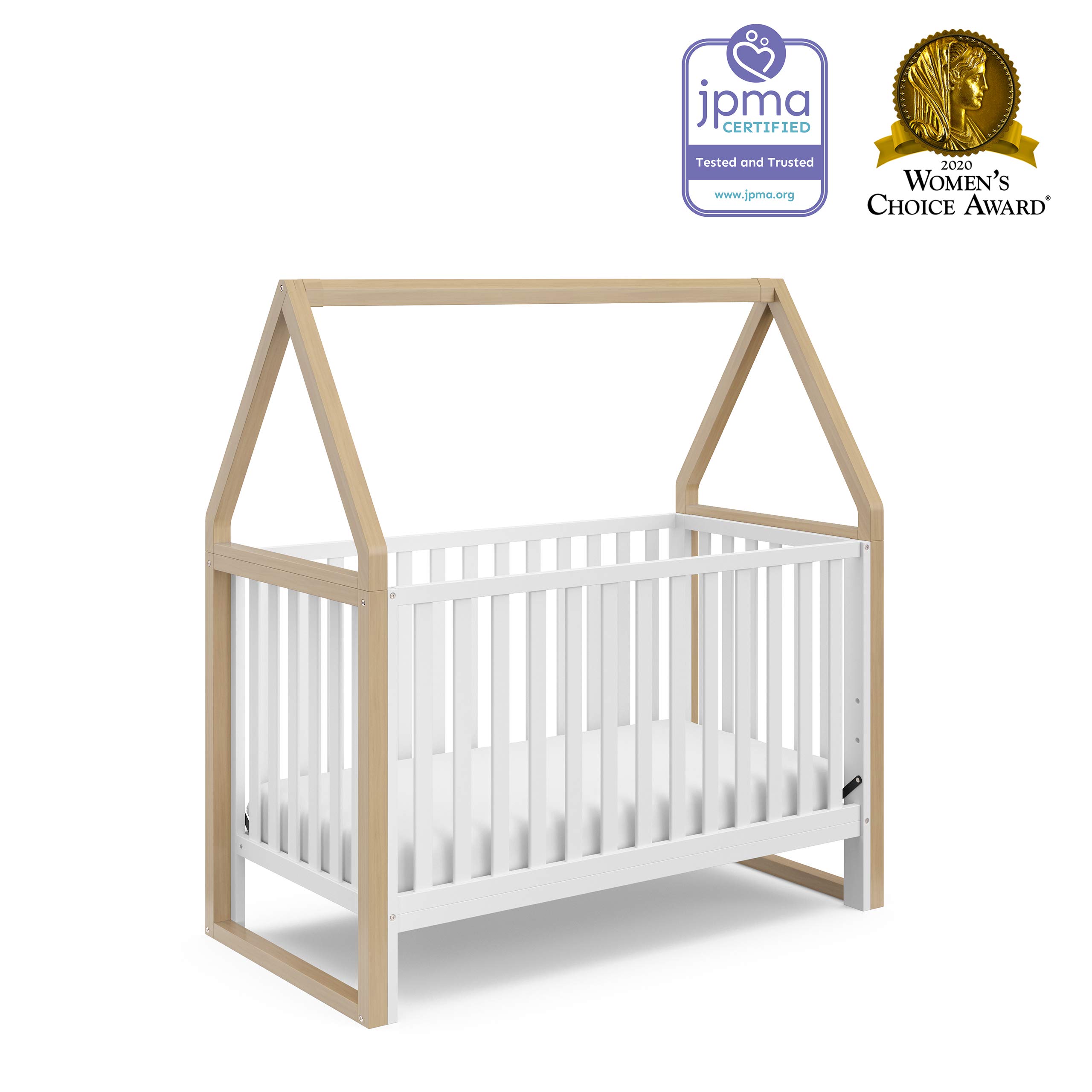Storkcraft Orchard 5-in-1 Convertible Crib (White with Driftwood) – GREENGUARD Gold Certified Baby Crib | Converts to Toddler Bed, Daybed & Full Bed | Safe Nursery Furniture for Newborns & Toddlers | Perfect for Modern Nurseries & Small Bedrooms