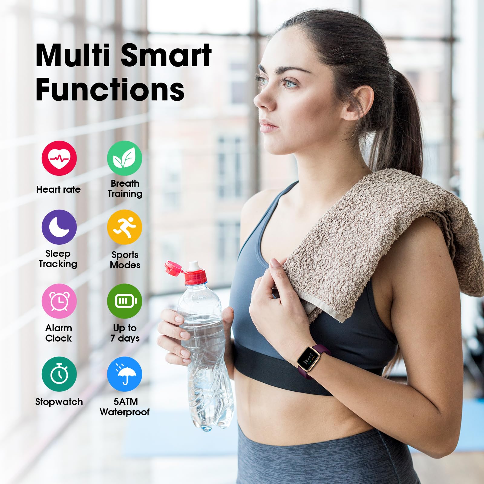 Fitness Tracker Watch with Heart Rate Monitor, Large Screen Activity Tracker - Pedometer, Sleep Monitor, Calories & Step Counter, 5ATM Waterproof Smart Watch for Women & Men - Perfect for Running, Swimming, Gym Workouts & Daily Activity Tracking
