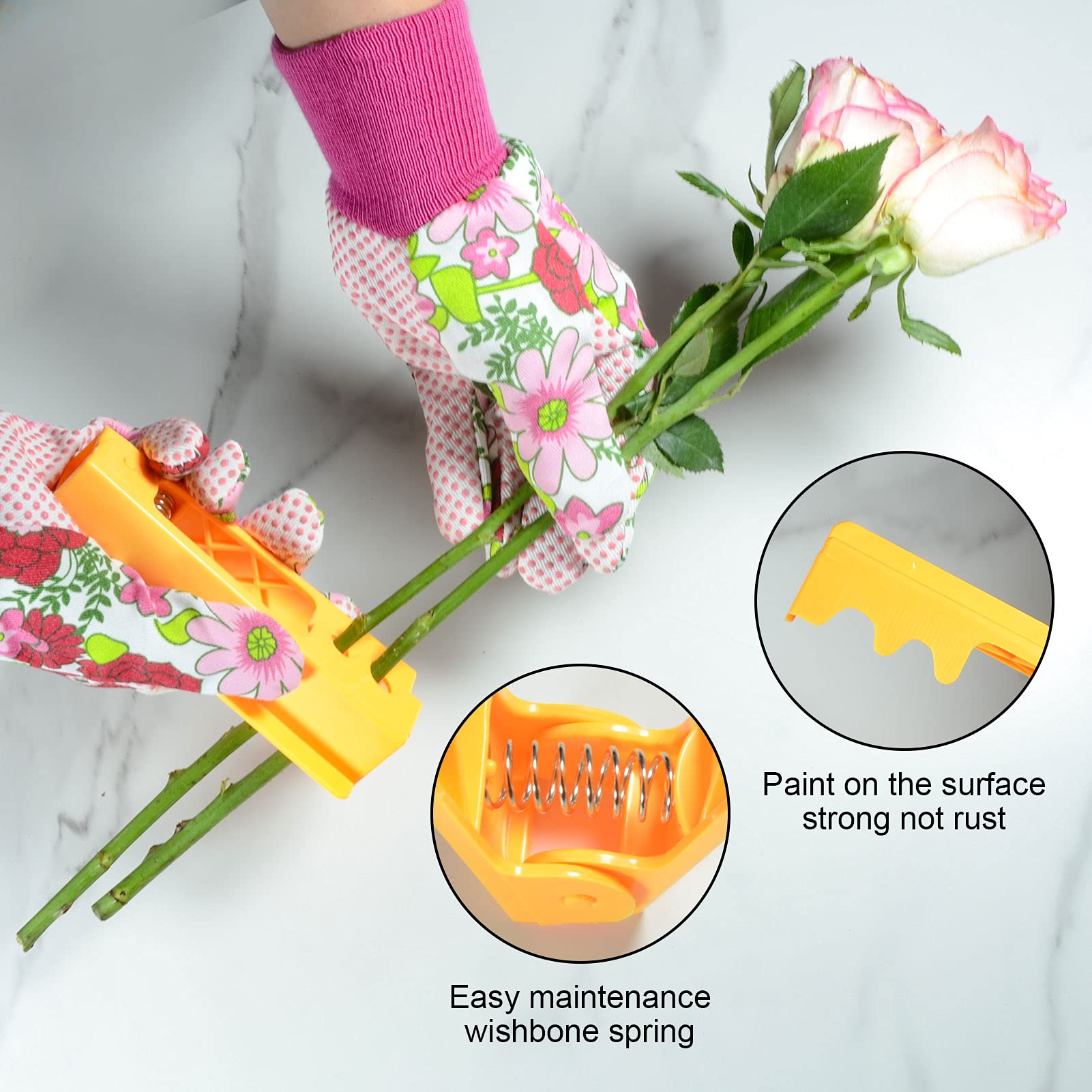 5PCS Rose Thorn Stripper Set with Pruning Shears & Pink Garden Gloves - Perfect for Rose Bush Care, Gardening, and Floral Arrangements