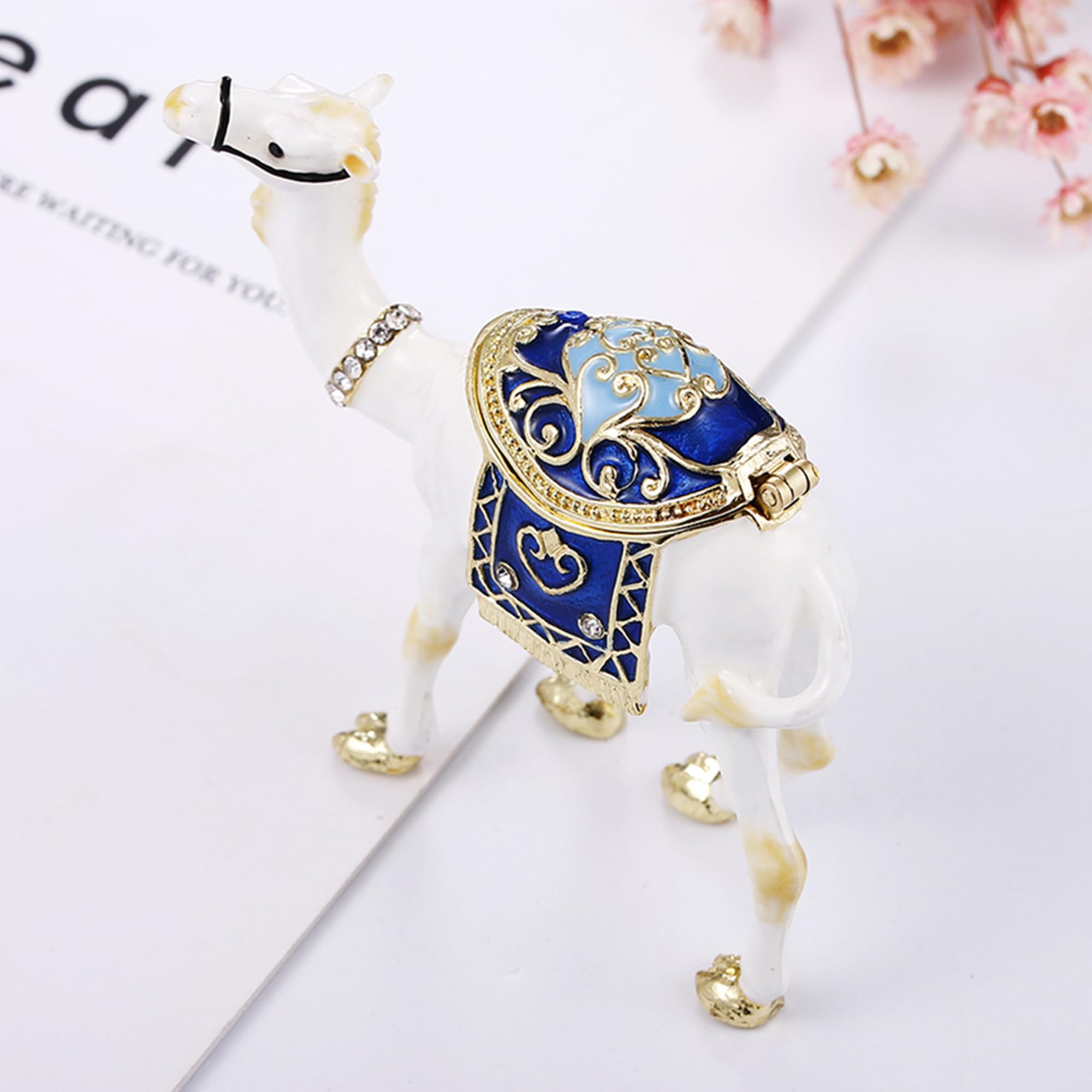 Hand-Painted Enamel Camel Jewelry Box - Hinged Trinket Organizer for Rings & Necklaces | Classic Bejeweled Storage Box, Collectible Figurine & Home Decor Gift | Perfect for Bedroom Vanity, Travel Jewelry Case & Keepsake Display