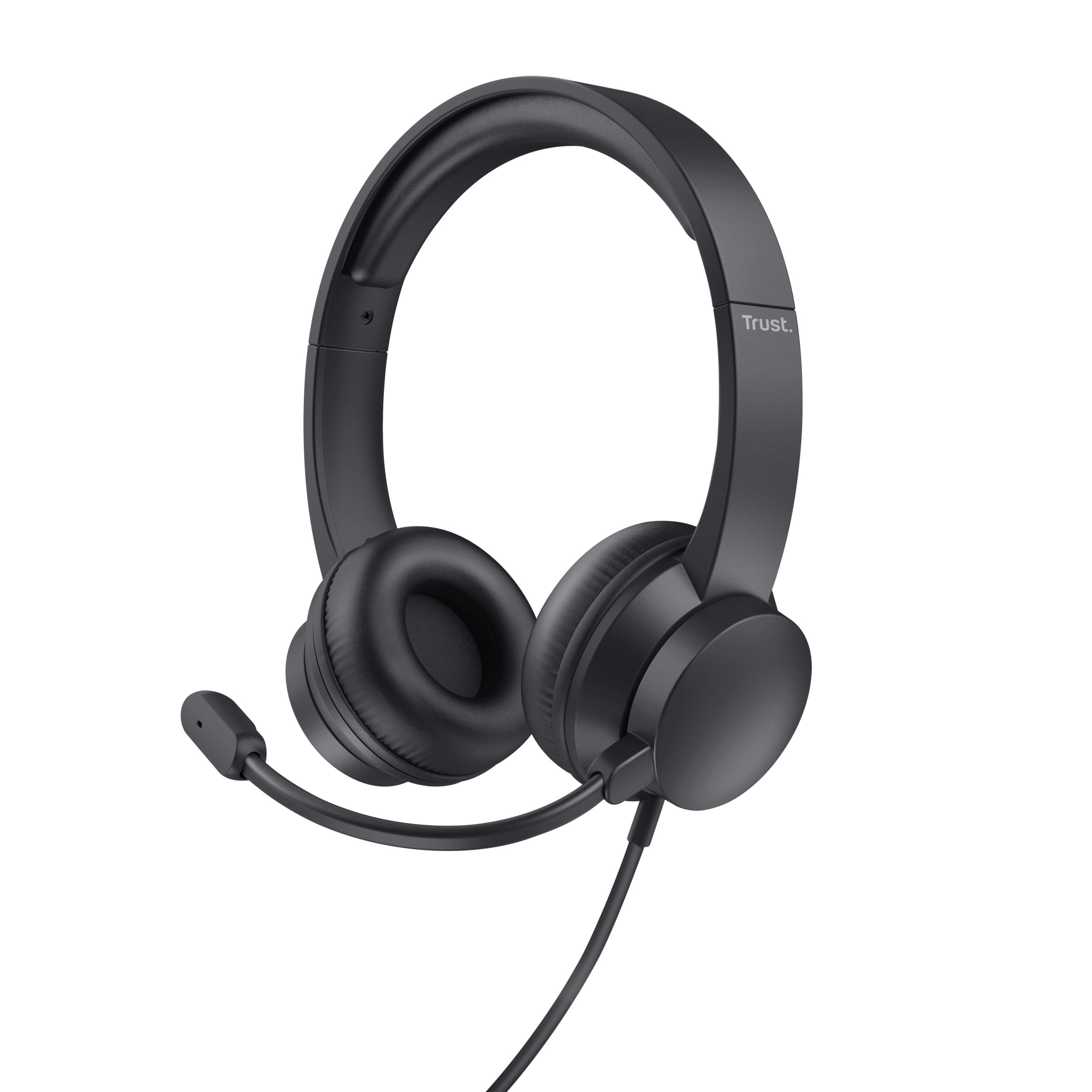 Trust Ayda Lightweight On-Ear Wired Headphones with Microphone - 3.5mm PC Headset, Adjustable Headband & 1.8m Cable for Computer, Laptop, Desktop, Mac | Perfect for Home Office, Zoom Meetings, Teams Calls & Online Classes (Black)