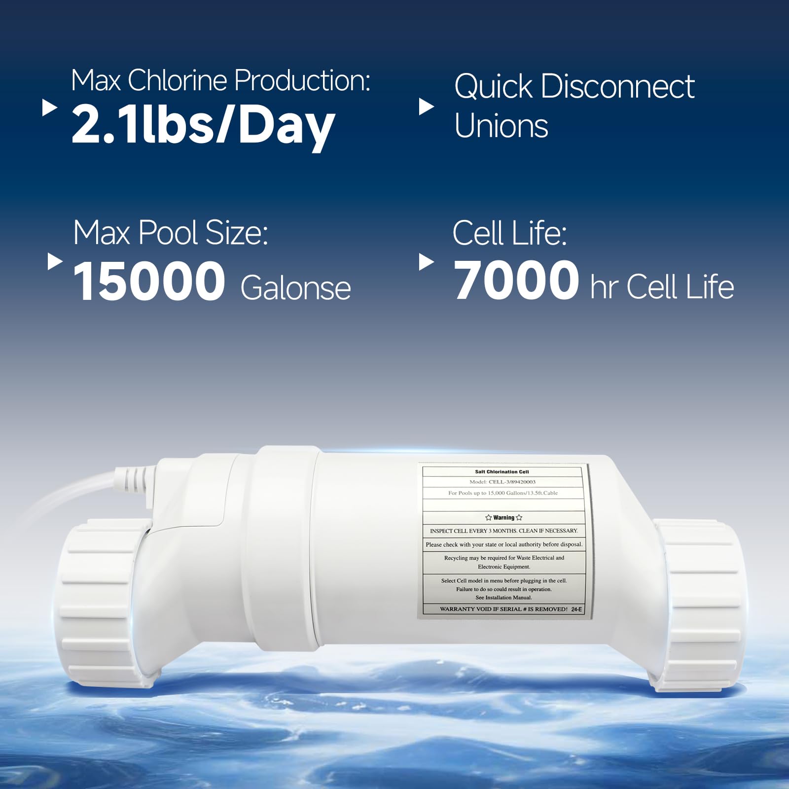 Hayward T-Cell-3 Salt Chlorine Generator Cell Replacement for In-Ground Pools up to 15,000 Gallons - BLW1T3H Compatible with Hayward Systems - Perfect for Saltwater Pool Maintenance & Chlorine Production