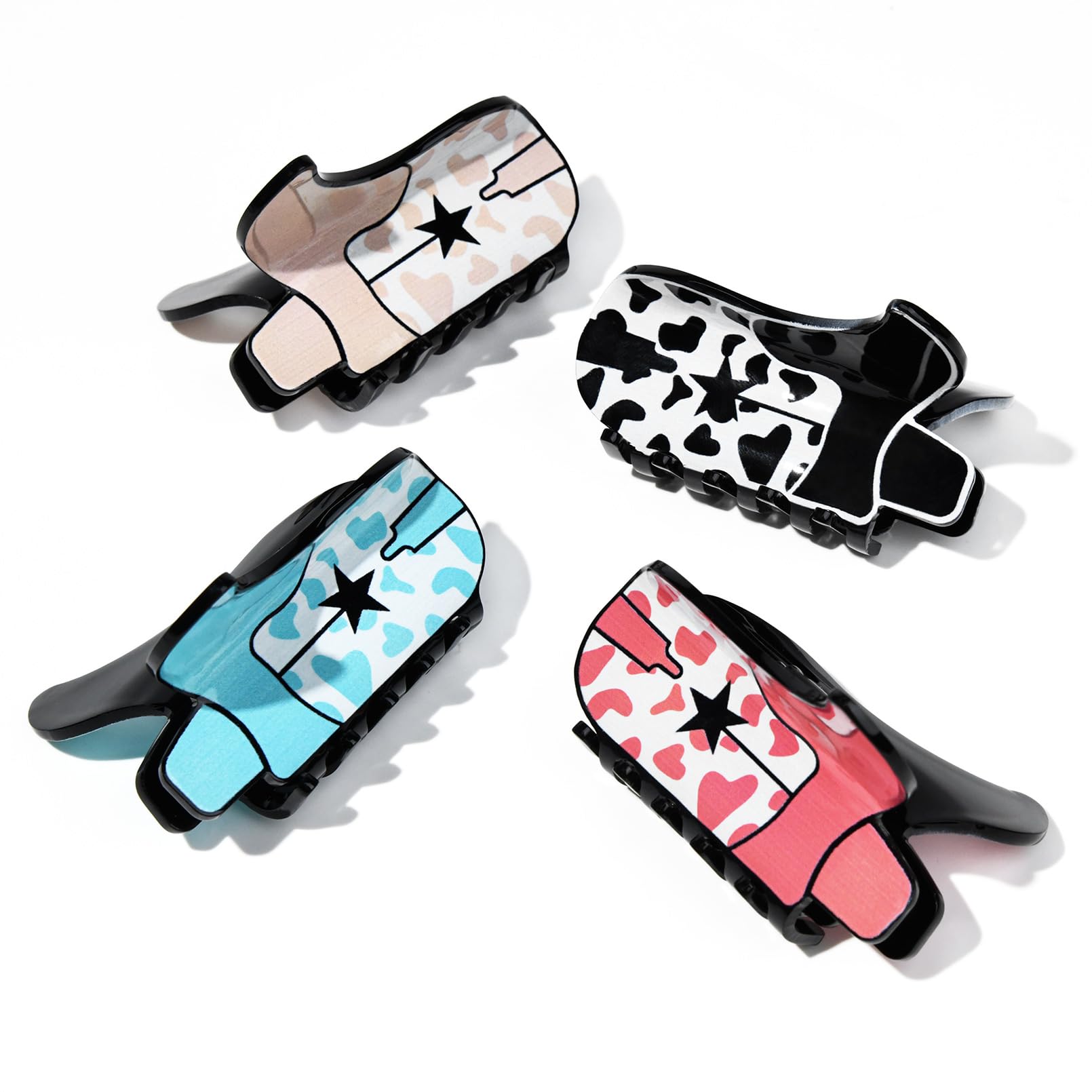 4Pcs Large Hair Claw Clips for Women - Strong Hold Jaw Clips for Thick Hair, Cowgirl Boot & Banana Hair Clips - Western Style Hair Accessories, Perfect for Girls Holiday Gifts, Everyday Use & Special Occasions