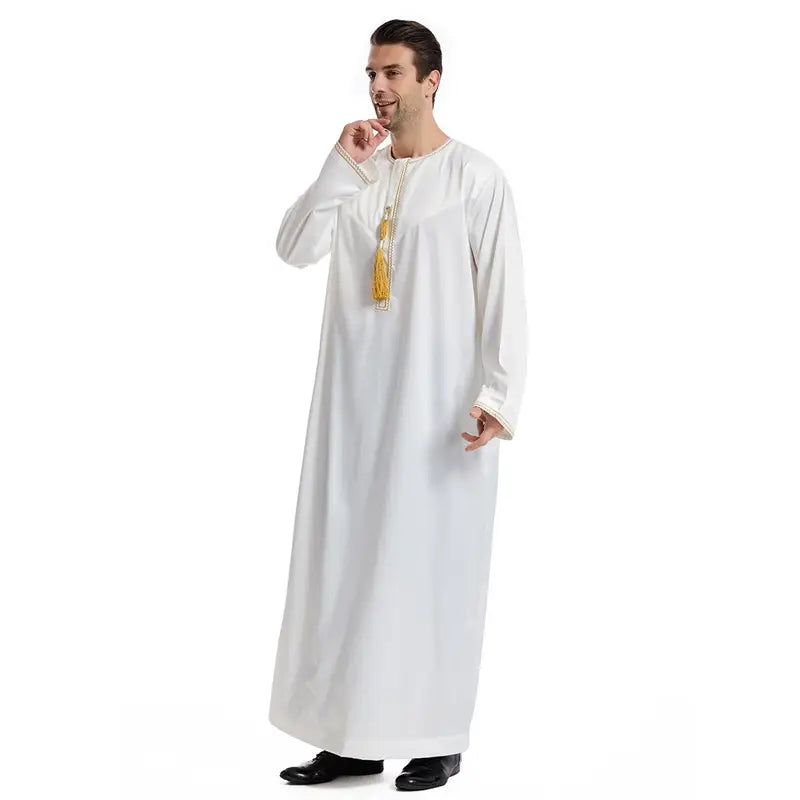 Premium Middle Eastern Arab Men's Thobe Thawb Caftan with Elegant Tassels - Perfect for Eid, Weddings & Special Occasions