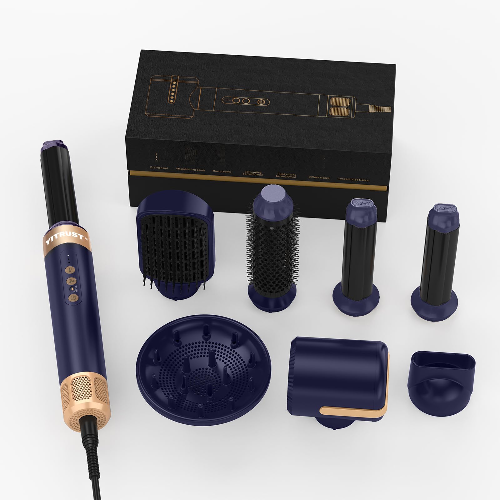 Yitrust Professional Ionic Hair Dryer Brush - 11000 RPM Hot Air Styler with Auto-Rotating Curling Brush | 7-in-1 Multifunctional Hair Tool for Blow Drying, Styling & Creating Curls | Perfect for Home Use, Salon Styling & Travel Hair Care