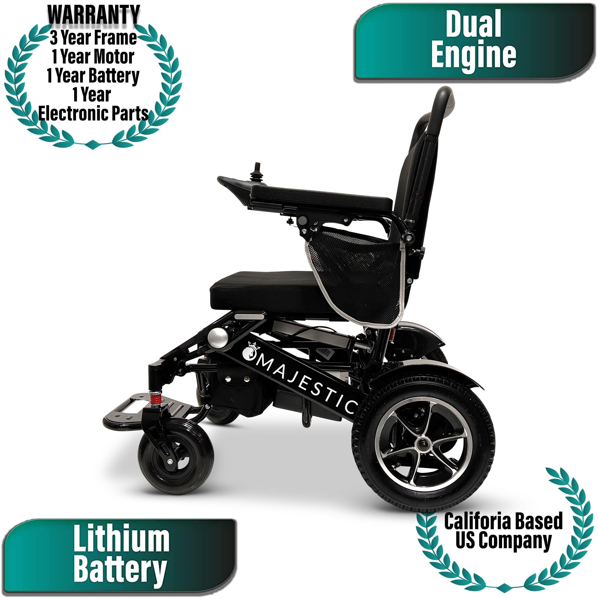 MALISA Electric Wheelchair for Adults - Automatic Folding Power Wheelchair, Lightweight Portable Motorized Wheelchair with All-Terrain Capability (Black Frame) - Ideal for Indoor/Outdoor Use, Travel & Daily Mobility Assistance
