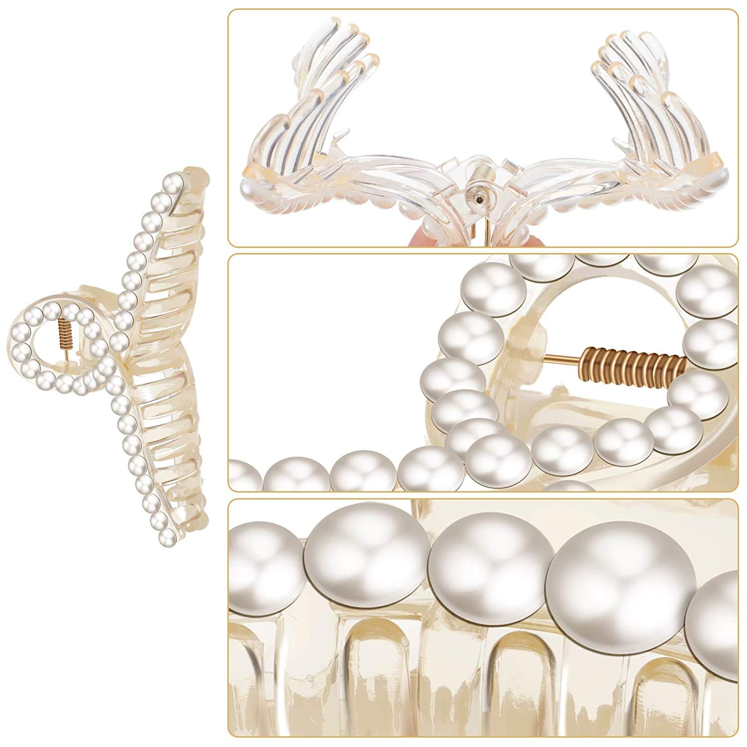 Pearl Hair Claw Clips for Women - Non-Slip Large Hair Clamps with Fake Pearls, Fashion Hair Styling Accessories for Women & Girls | Perfect for Updos, Ponytails & Everyday Hairstyles
