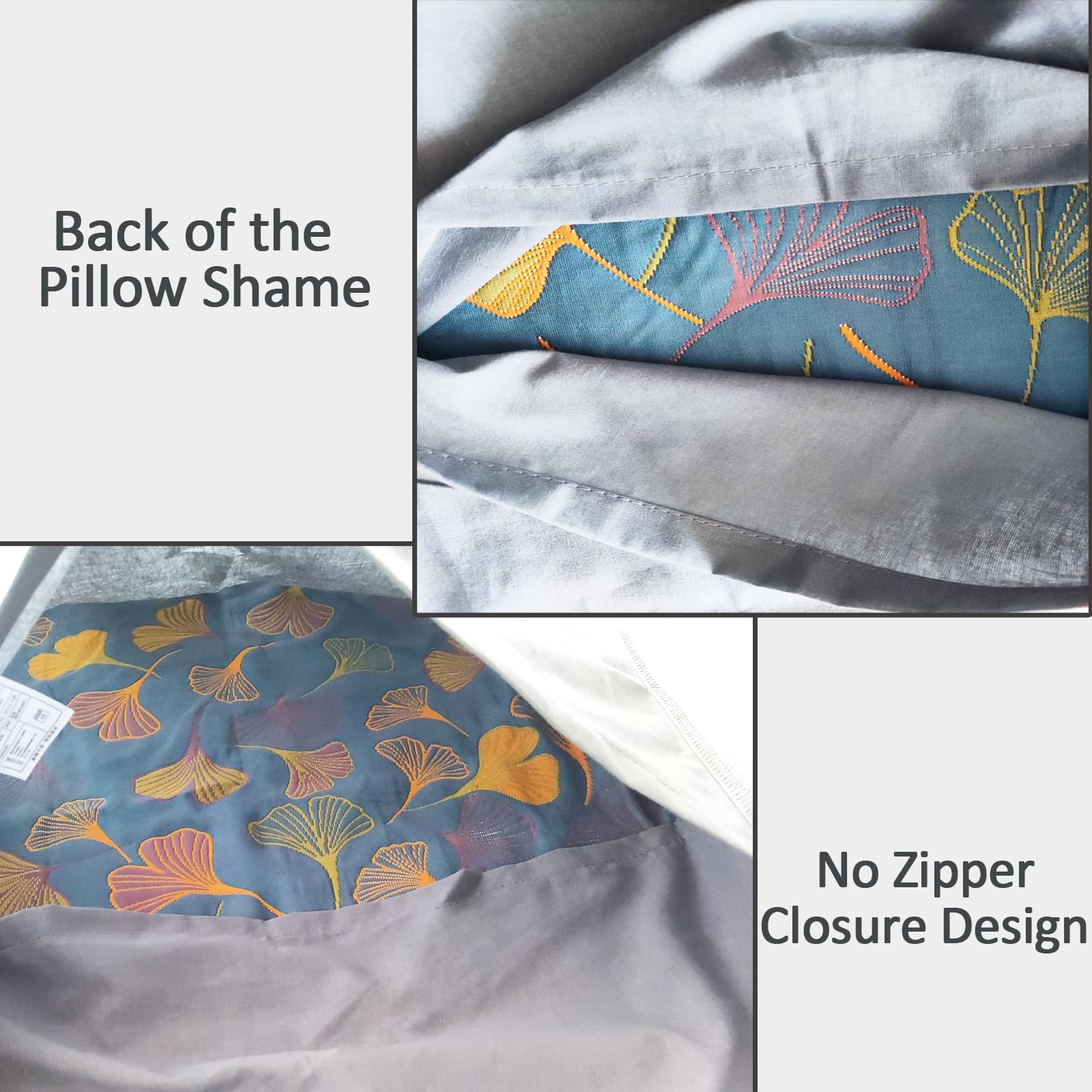 Premium Cotton Embroidered Ginkgo Quilted Pillow Shams Set of 2 - Orange Queen Size 20