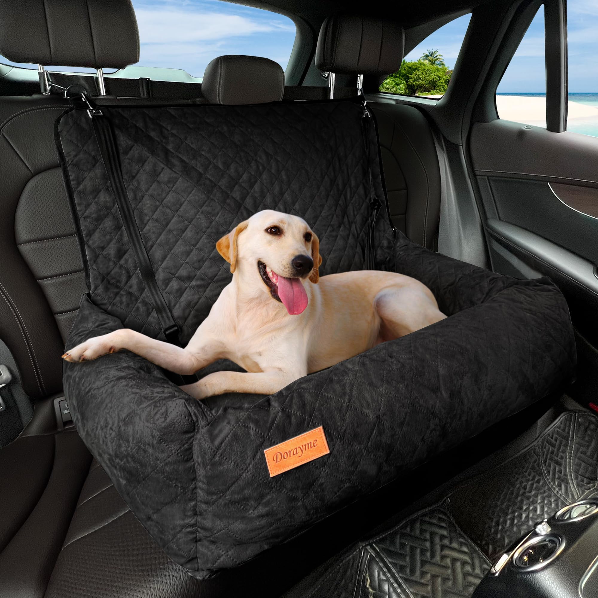 Premium Dog Car Seat Booster for Medium & Large Dogs - Safe, Comfortable & Machine Washable Pet Travel Bed | Ultra Soft Support for Car Rides, Road Trips & Vet Visits (Black, Medium Size)