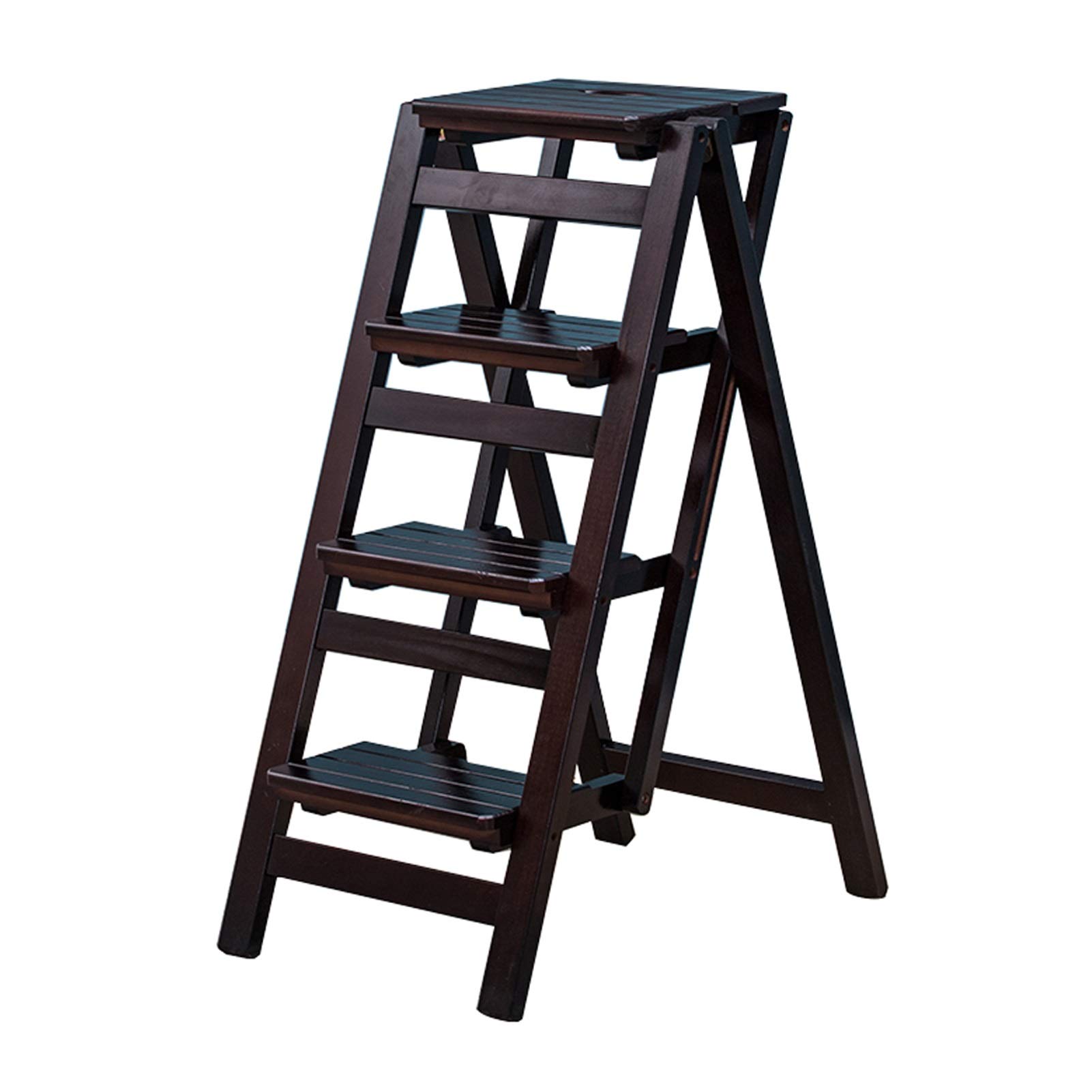 4-Step Wooden Folding Step Stool for Kitchen, Library - Portable, Multi-Purpose Indoor Climbing Stool with Non-Slip Surface - Perfect for Home, Office, and Storage Organization