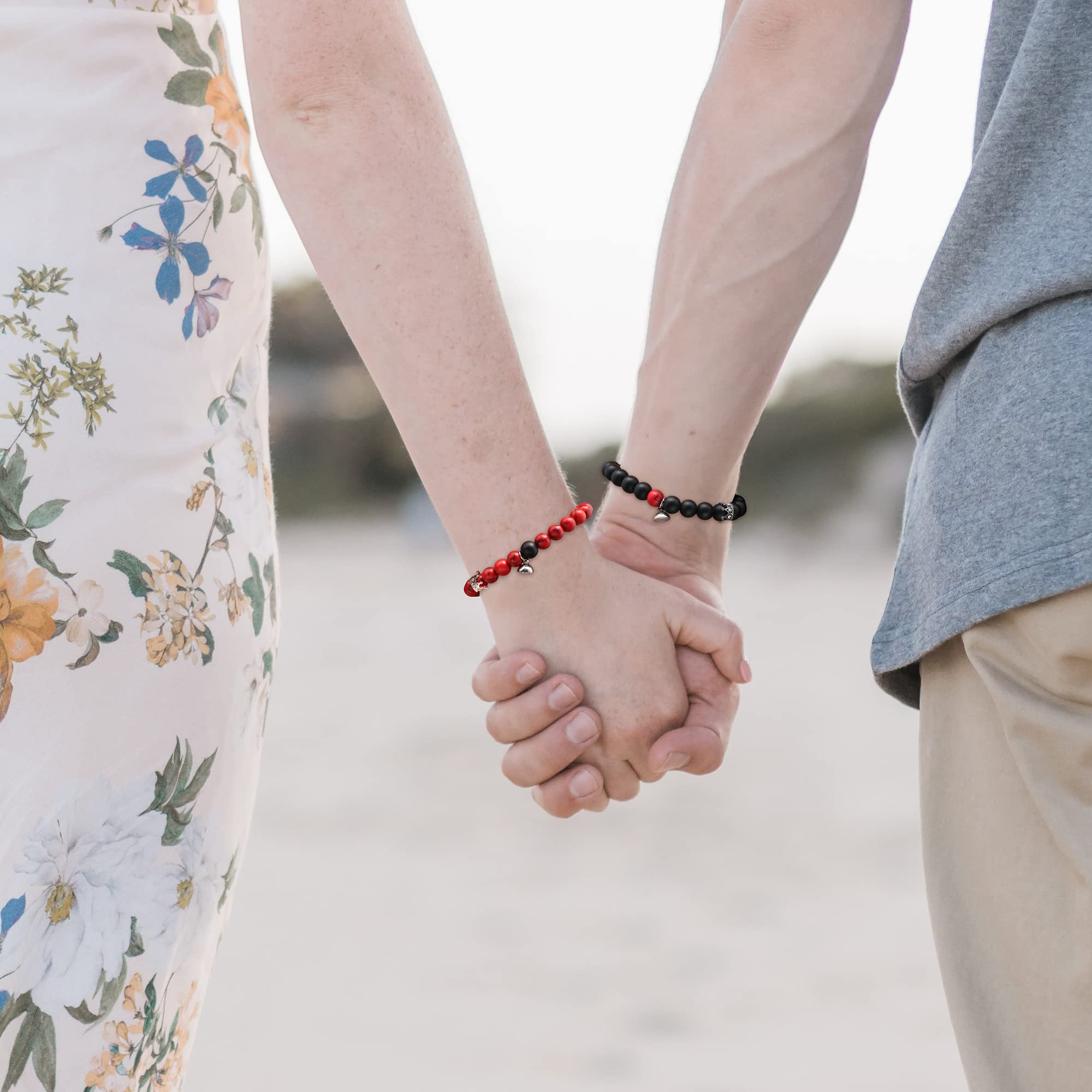 JoycuFF Matching Couple Bracelets for Men & Women - Romantic Connecting Love Bracelet Set - Anniversary, Birthday, Christmas Gifts for Him & Her - Handmade Beaded Jewelry - Perfect for Date Nights, Proposals & Couple Photos