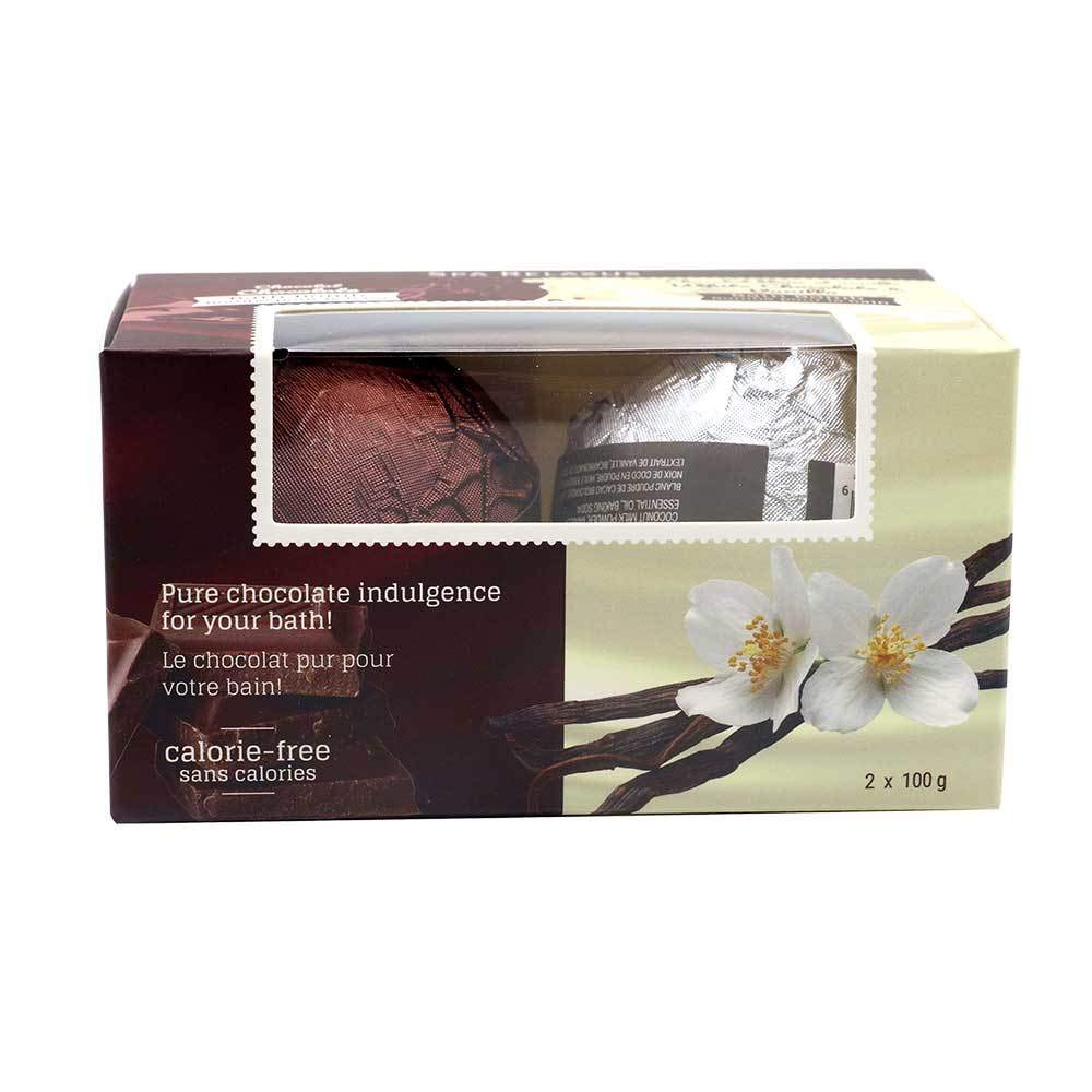 Luxury Spa Relaxus Chocolate Bath Bomb Gift Set - Calorie-Free, White Chocolate Vanilla & Chocolate (Set of 2) - Perfect for Relaxation, Self-Care & Romantic Gifts
