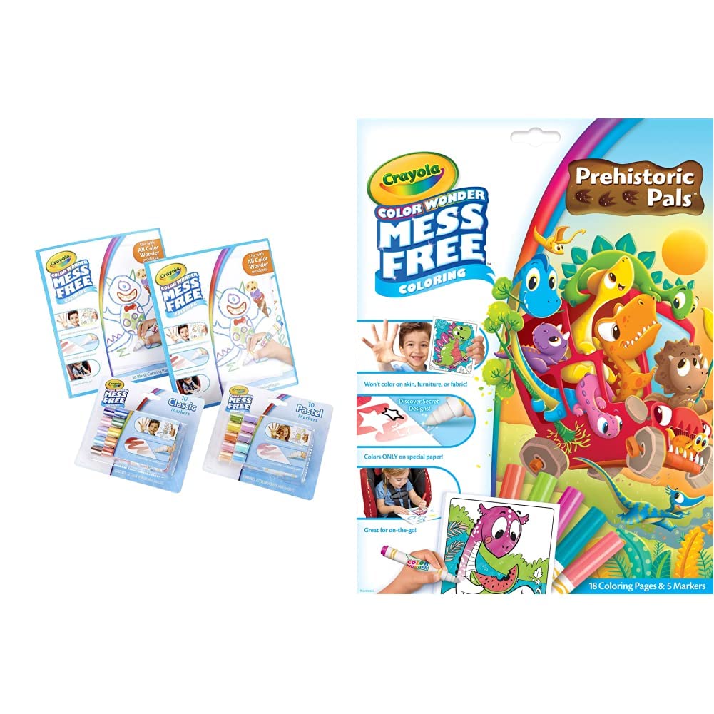 Crayola Color Wonder Mess Free Coloring Kit - 80 Piece Dinosaur Themed Art Set with Washable Markers | Non Toxic Toddler Toys for Kids Ages 3-6 | Perfect Birthday Gift, Travel Activity & Creative Play for Preschoolers
