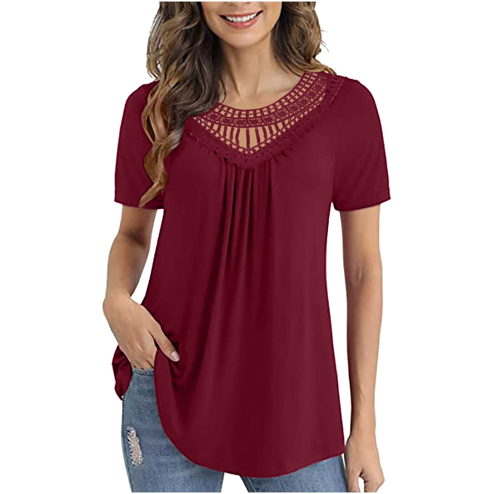 2022 Women's Summer Floral Print Tunic Top - V Neck & Crewneck Short Sleeve Blouse for Casual Wear, Office, and Outdoor Activities