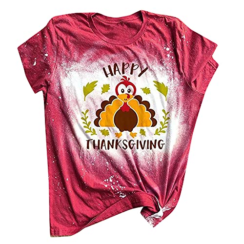 Happy Thanksgiving Shirts for Women - Funny Turkey Graphic Orange Short Sleeve Tee - Cute Holiday Outfit for Family Gatherings & Friendsgiving Parties