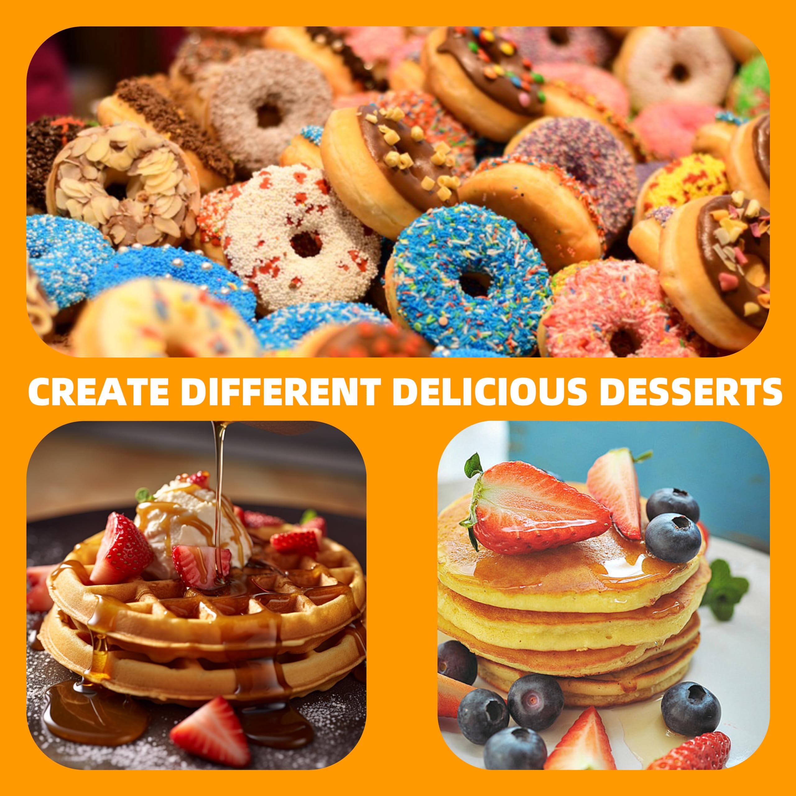 3-in-1 Mini Waffle Maker with 5 Removable Plates - Make Waffles, Donuts, Pancakes & Eggs - Compact Breakfast Appliance for Kids & Adults - Easy to Clean & Store - Perfect Holiday Gift (Black) - Ideal for Small Kitchens, Dorms, Camping & Quick Breakfasts