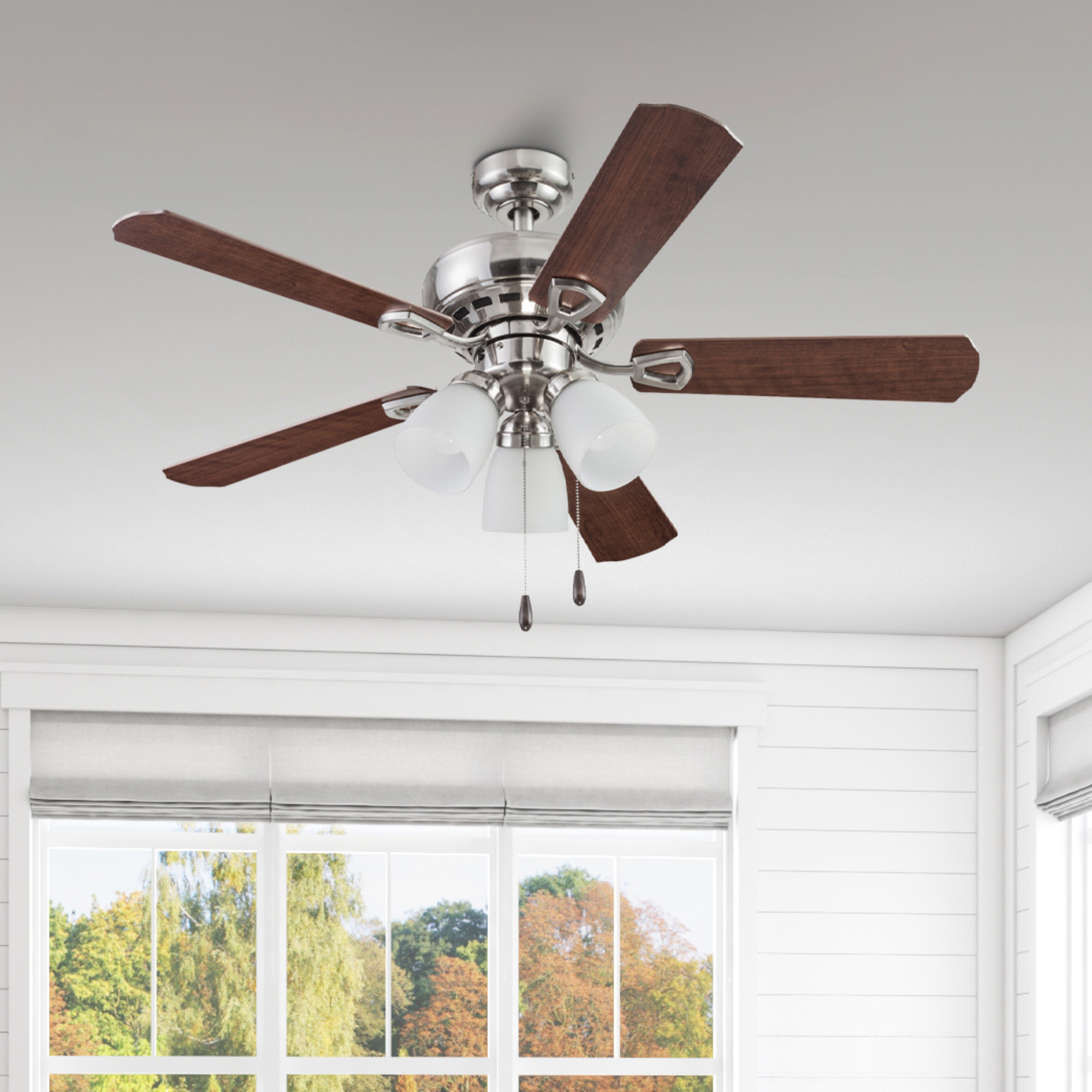 44 Inch Miller Park Brushed Nickel Ceiling Fan with Pull Chain - Perfect for Living Room, Bedroom, and Outdoor Patio Cooling