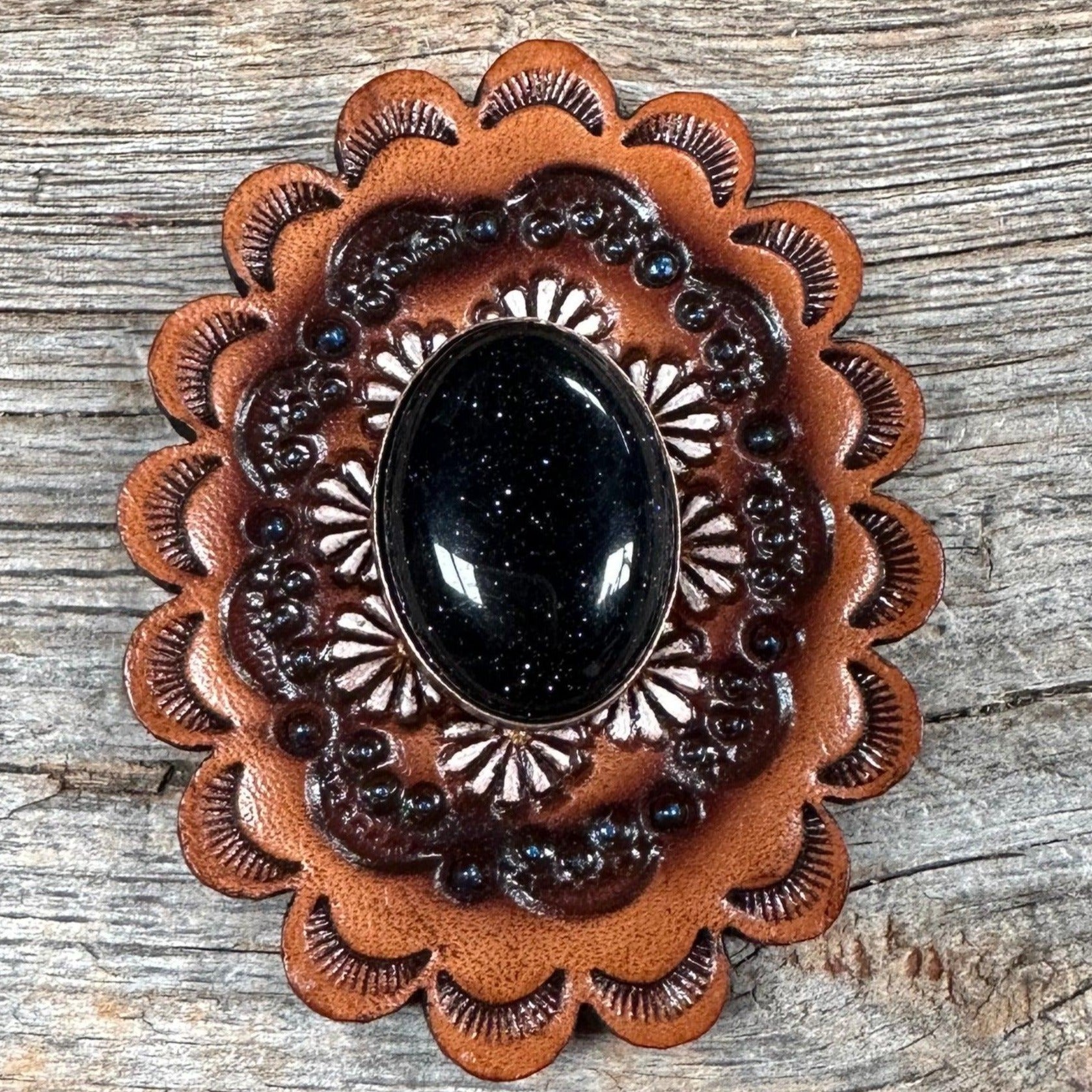 Western Leather Rosette with Lapis Cabochon Concho Belt Buckle R102CABLA - Perfect for Cowboy Boots, Belts & Western Fashion Accessories