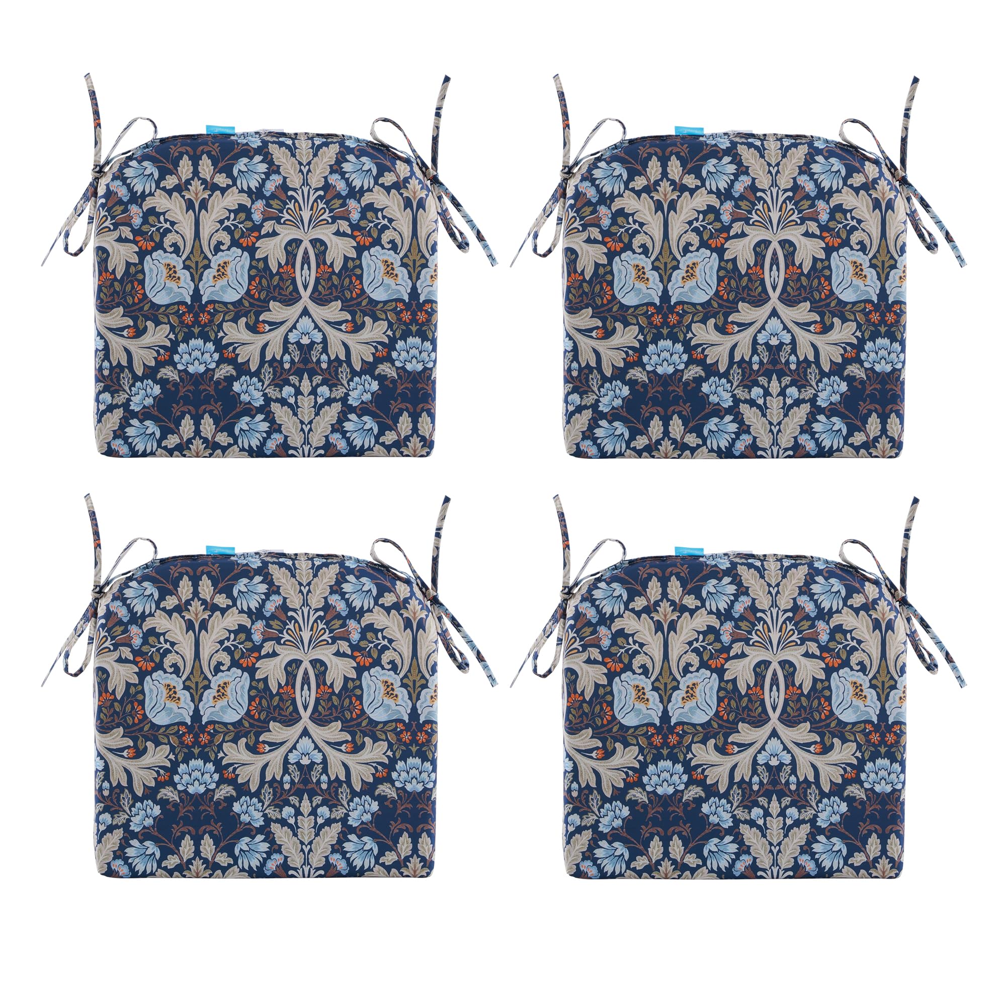 ARTPLAN 4-Piece Round Corner Patio Seat Cushions Set with Ties - 17x16x2 Inch Stone Blue Outdoor Chair Pads for Garden, Deck, Poolside & Patio Furniture - Water Resistant & Comfortable for Outdoor Use