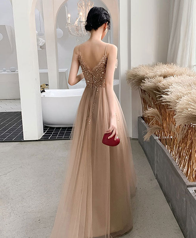 Elegant Champagne Sweetheart Tulle Beaded Long Prom Dress for Formal Events - Perfect for Homecoming, Quinceañera & Evening Galas