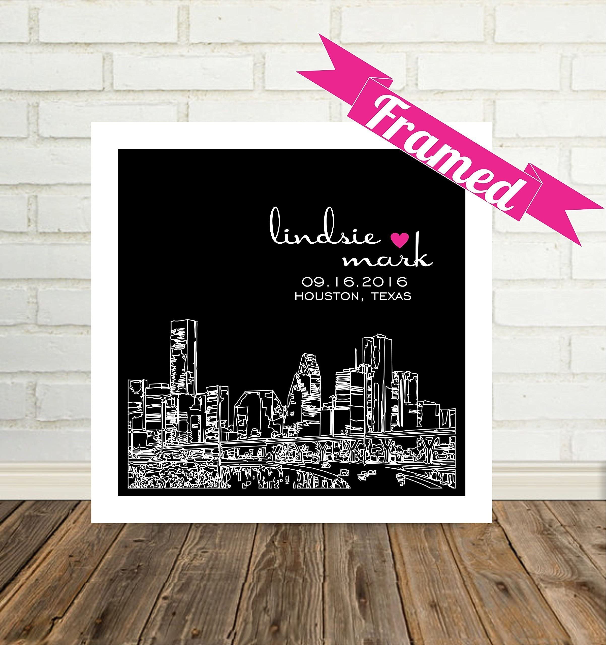 Custom Houston Skyline Framed Art - Personalized Wedding Gift for Couples in Houston Texas (Any City Available Worldwide) | Perfect for Anniversaries, Home Decor & Newlyweds